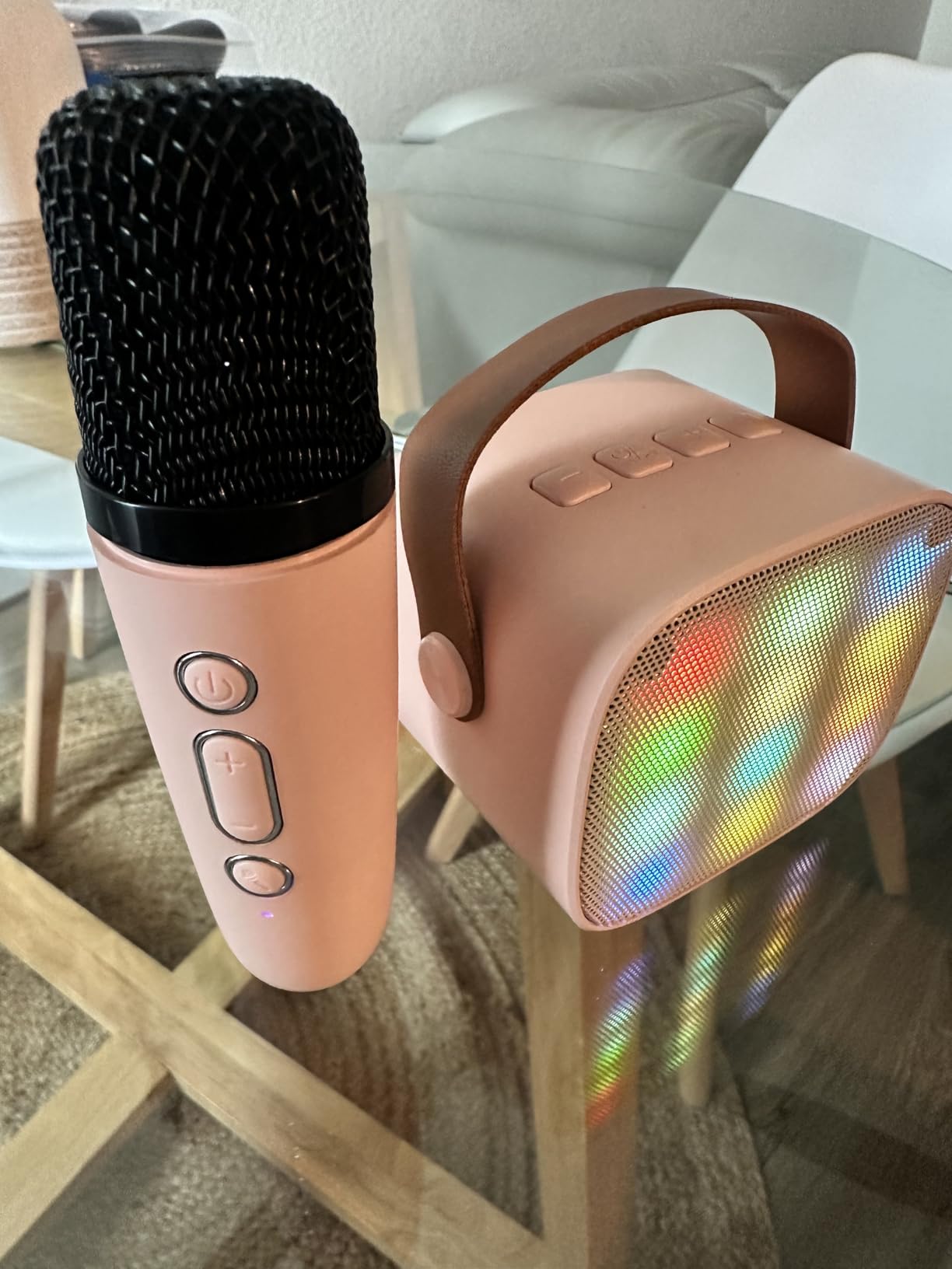 YLL Mini Karaoke Machine for Kids Adults, Portable Bluetooth Speaker with 2 Wireless Microphones, Trendy Birthday Gifts Toys for Girls Ages 3, 4, 5, 6, 7, 8, 9, 10+ Years Old Home Family Party (P-ink) customer photo 1