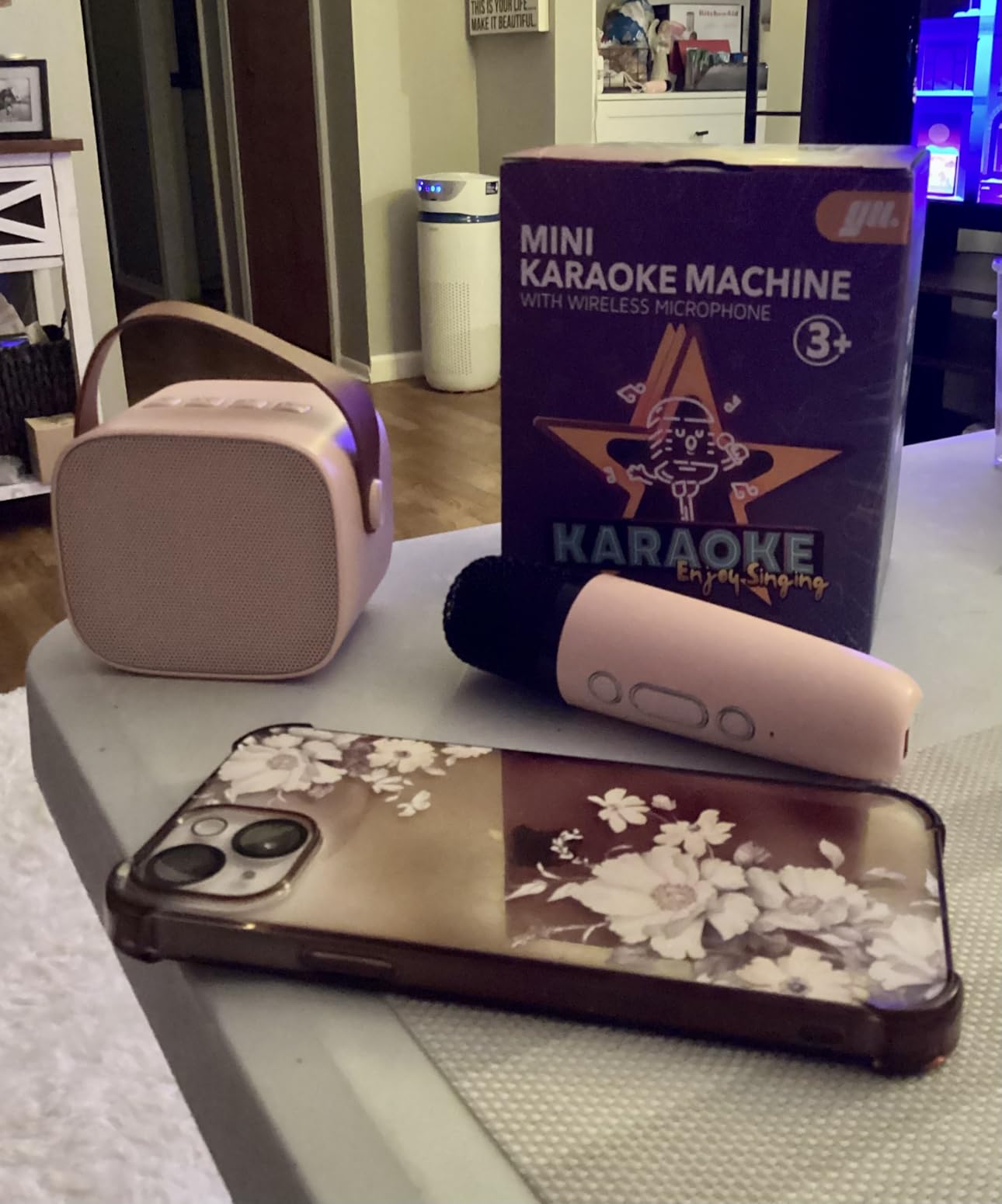 YLL Mini Karaoke Machine for Kids Adults, Portable Bluetooth Speaker with 2 Wireless Microphones, Trendy Birthday Gifts Toys for Girls Ages 3, 4, 5, 6, 7, 8, 9, 10+ Years Old Home Family Party (P-ink) customer photo 2