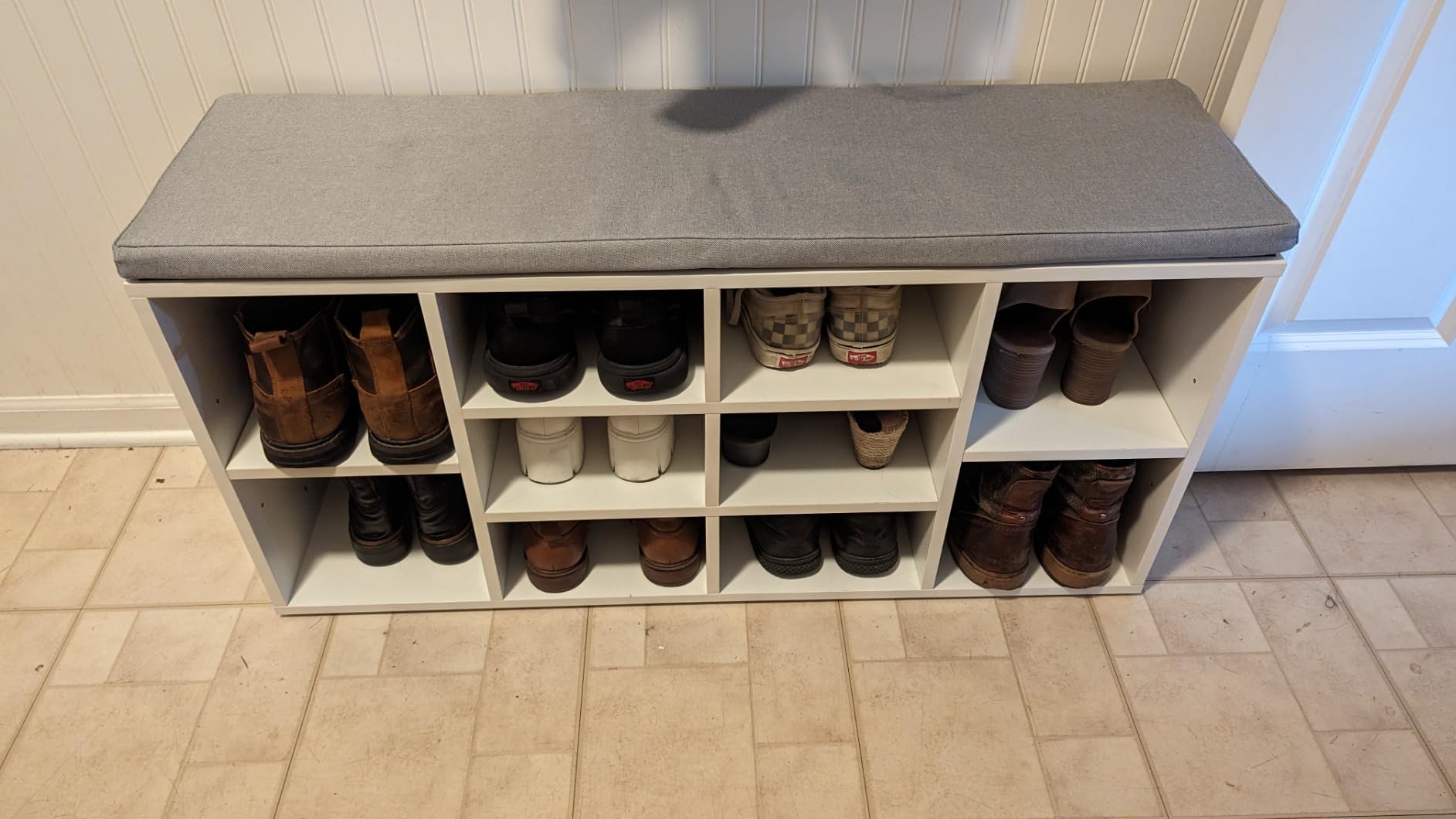PayLessHere Shoe Bench Storage Bench Entryway Bench Shoe Storage Organizer, 11.8 x 40.9 x 20.7 Inches, with Cushion and 10 Adjustable Compartments for Living Room Entryway Hallway Bedroom customer photo 1