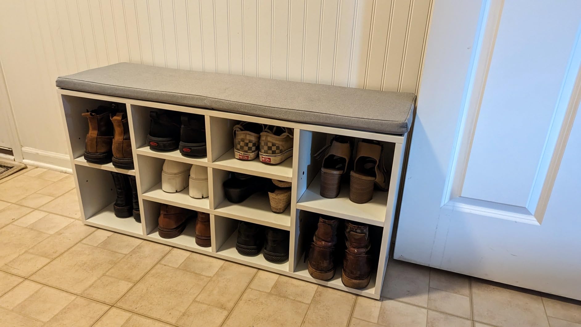 PayLessHere Shoe Bench Storage Bench Entryway Bench Shoe Storage Organizer, 11.8 x 40.9 x 20.7 Inches, with Cushion and 10 Adjustable Compartments for Living Room Entryway Hallway Bedroom customer photo 2