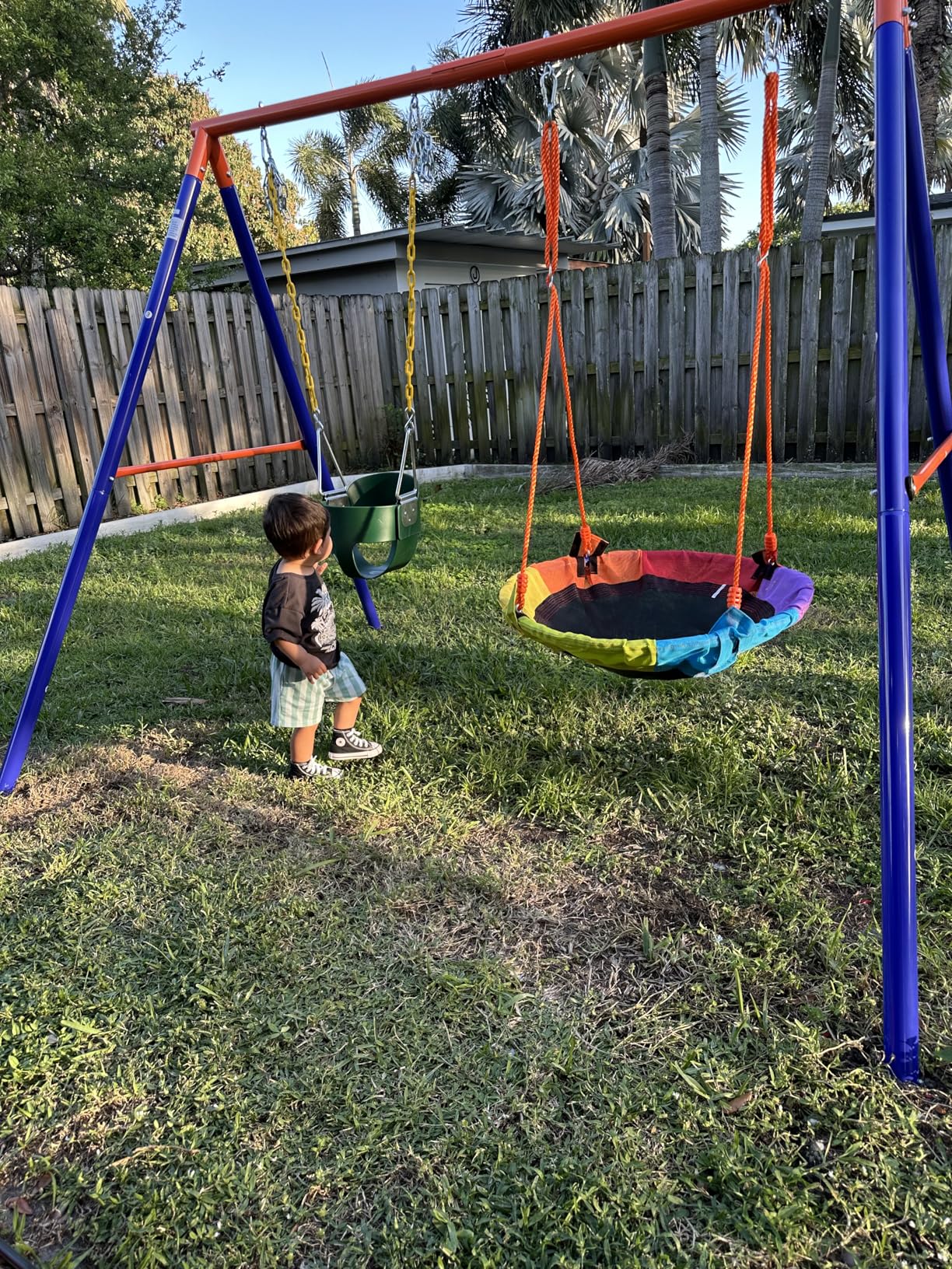 Amictoy Swing Set for Backyard with Stand - Heavy Duty 440lbs Metal A-Frame Outdoor Playset with 32