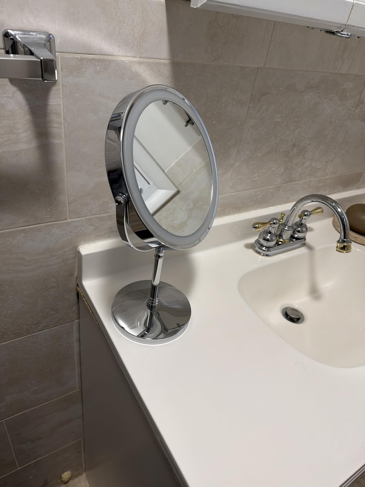 DEIOVWXS Makeup Mirror, 3000mAh Rechargeable Double-Sided Magnifying Vanity Mirror with 3 Colors, 1X/10X, 360° Rotation, Adjustable Brightness, Gifts for Women customer photo 2