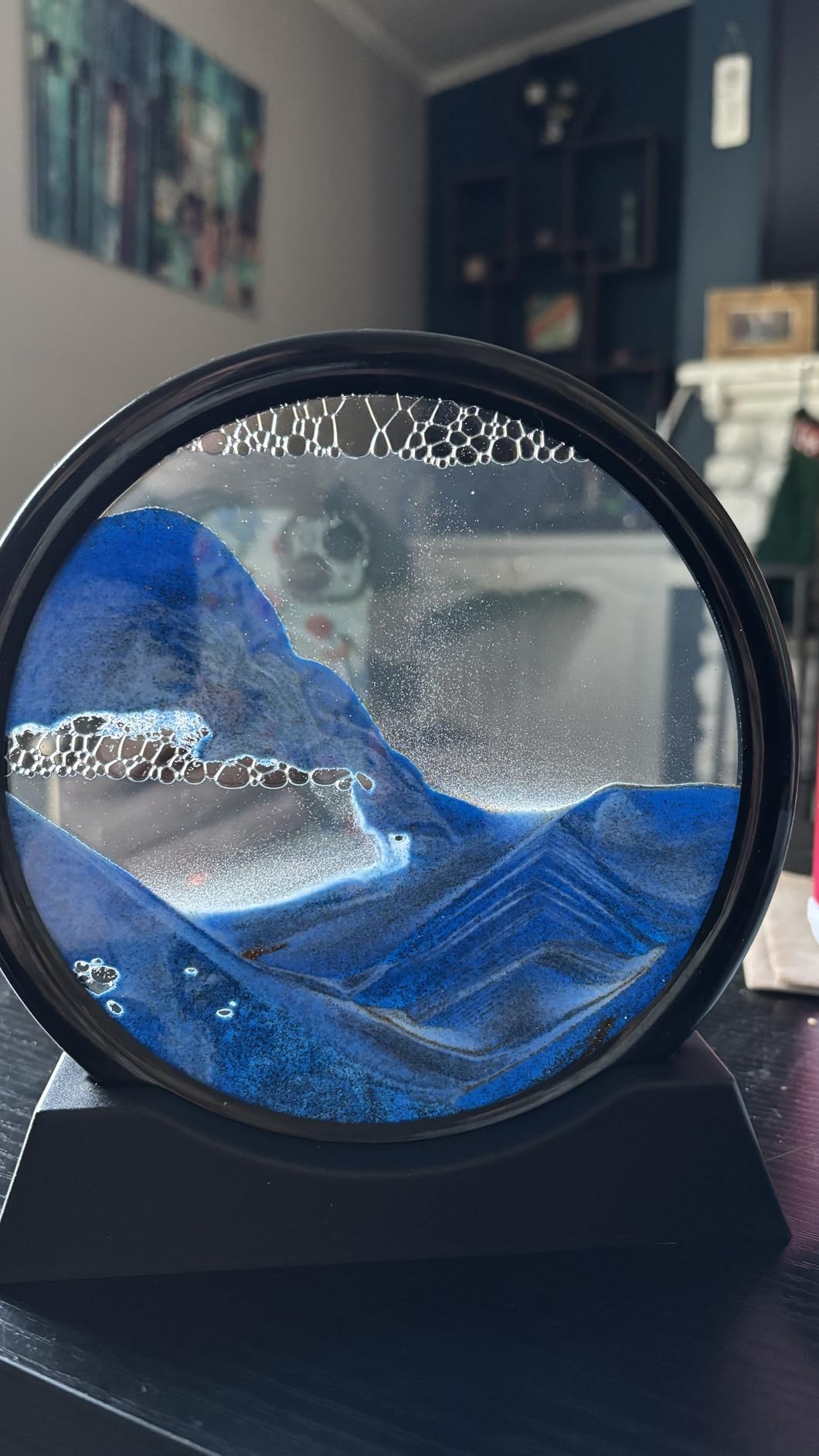 Moving Sand Art Picture - Sand Art Liquid Motion 3D Deep Sea Sandscape, Round Glass Frame Display Flowing Sand Relaxing Toy for Desktop Home Office Work Ocean Decor (Black, 7in) customer photo 2
