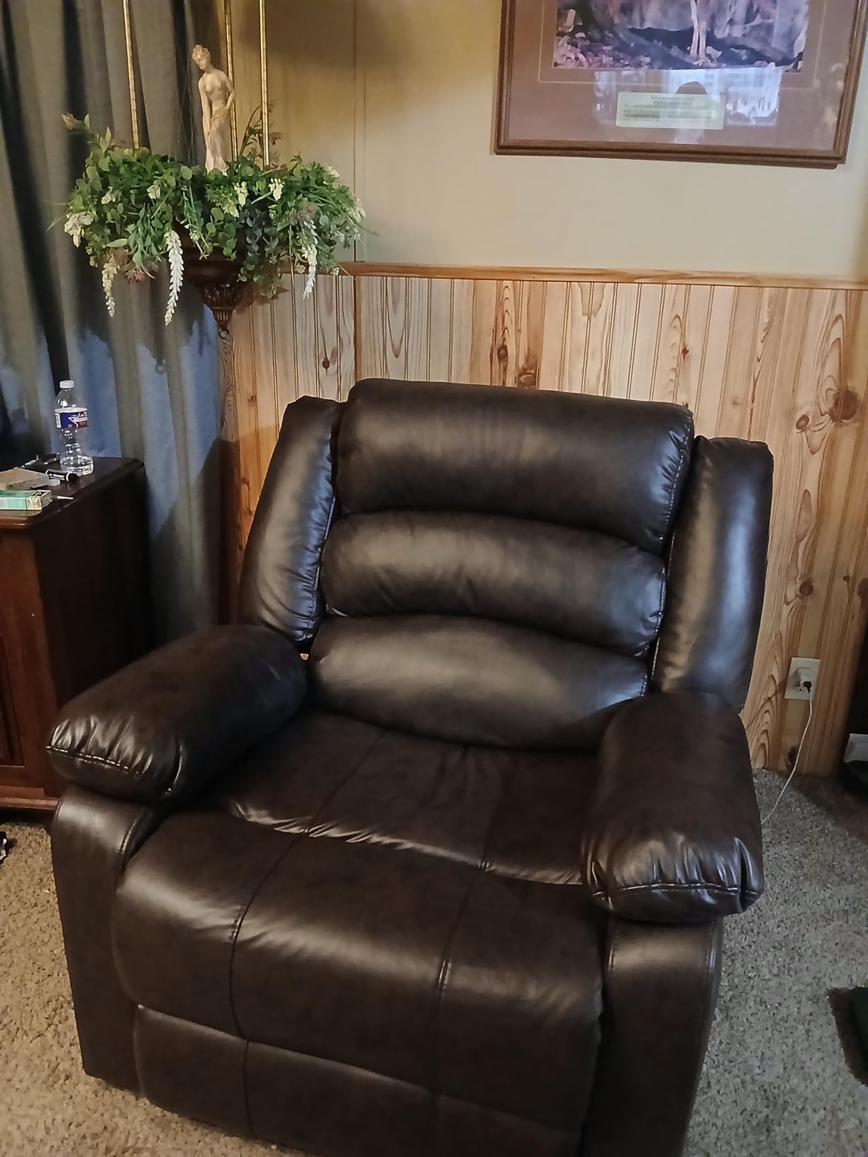 ANJ Black Recliner Chair with Overstuffed Arm and Back, Breathable Faux Leather Manual Reclining Chairs, Living Room Single Sofa Recliners customer photo 1