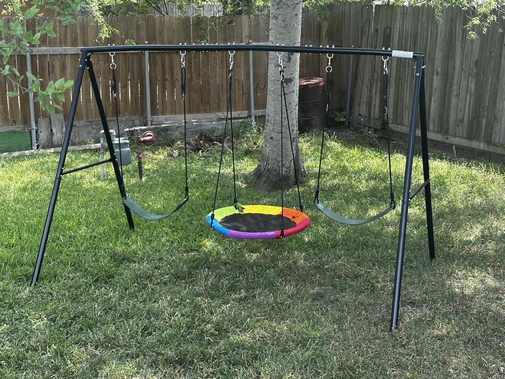 Hapfan 500lb Heavy Duty Metal Swing Sets for Backyard with Saucer Swing, Kids Triple Outdoor Swingset, Easy to Assemble (Patented) customer photo 2