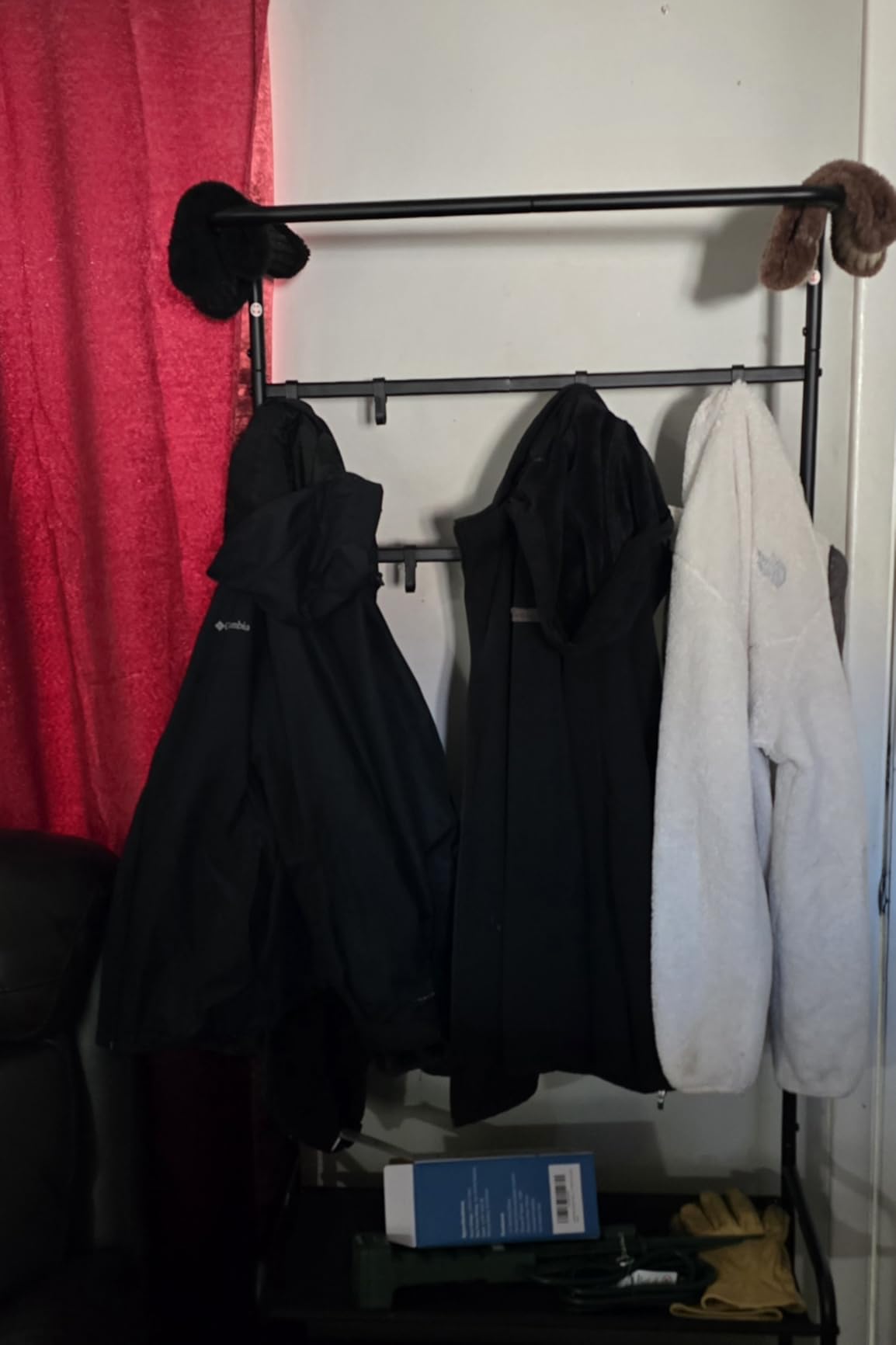 Simple Houseware Coat Rack with Storage Shelf, Freestanding Hall Tree with Hooks for Entryway, Bedroom, Office, Black Metal Clothes Hanger Stand for Coats, Hats, Jackets, Bags - Black customer photo 2