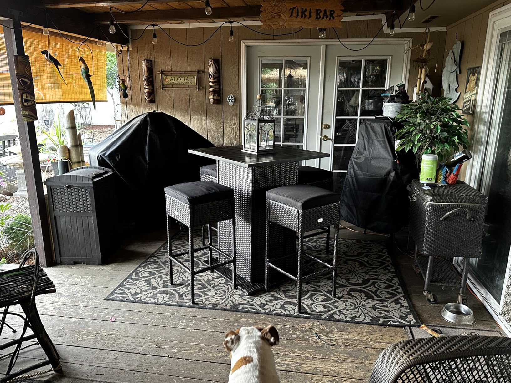 RELAX4LIFE 5-Piece Outdoor Bar Set, Wicker Rattan Bar Height Patio Set w/4 Cushion Bar Stools & Table with Hidden Storage, 5PCS Outdoor High Top Table and Chairs Set for Backyard Poolside (Navy Blue) customer photo 1