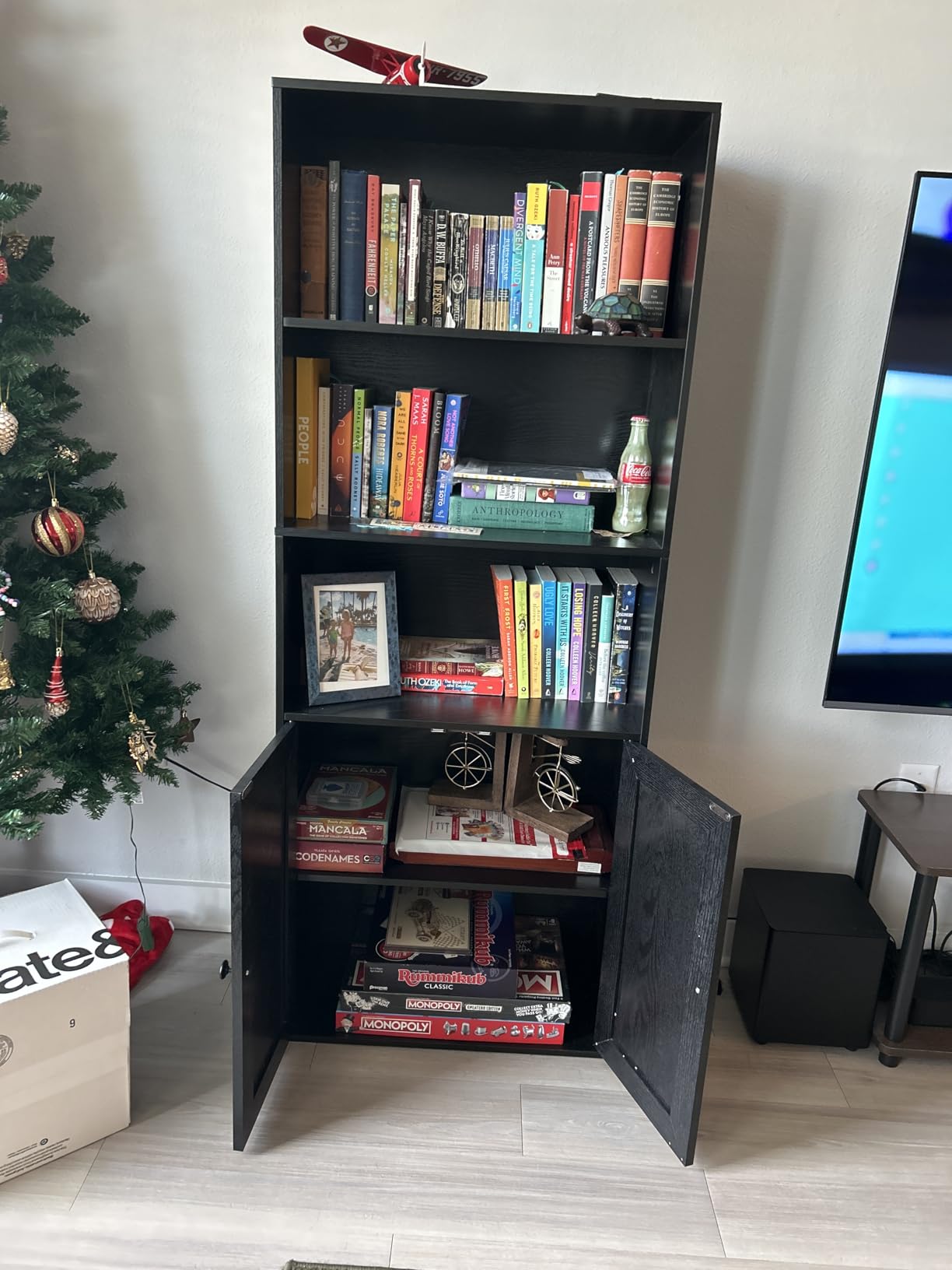 IRONCK Industrial Bookshelves and Bookcases with Doors 11.8 in Depth Floor Standing 5 Shelf Display Storage Shelves Tall Bookcase for Home, Office, Living Room customer photo 2