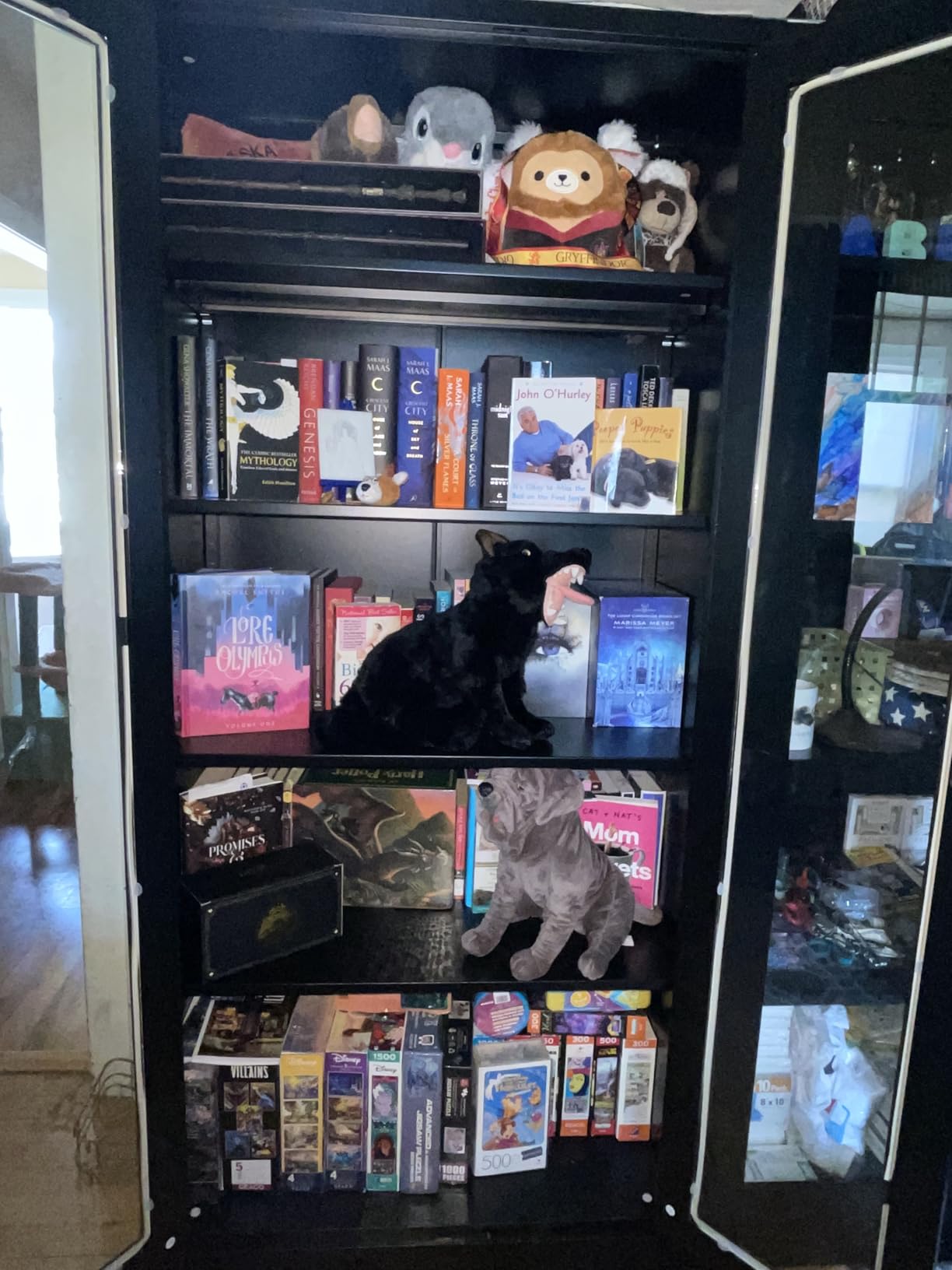 Display Cabinet with Glass Doors, 71 Inches Metal Display Case with 4 Adjustable Shelves, Curio Storage Cabinet with Lock for Home, Office, Book, Pantry, Assemble Required (Black) customer photo 1