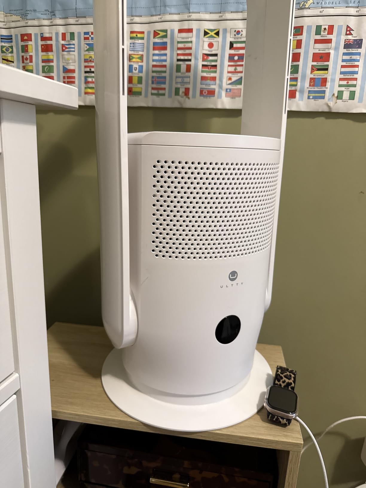 ULTTY Bladeless Tower Fan with Air Purifier, 90° Oscillating Bladeless Fan with Remote, Touch, 8H Timer, Floor Fans for Bedroom Whole Room Home Office R021, White customer photo 1