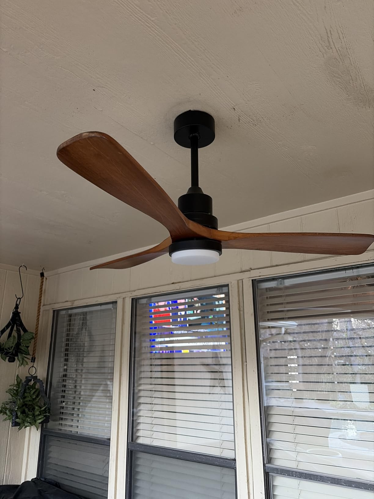 Ceiling Fans with Lights and Remote, 52 Inch Outdoor Ceiling Fan for Patios Indoor with 3 Downrods, 3 Blades Modern Ceiling Fan, 6 Speed Reversible Quiet DC Motor Solid Wood Fan, Walnut customer photo 1