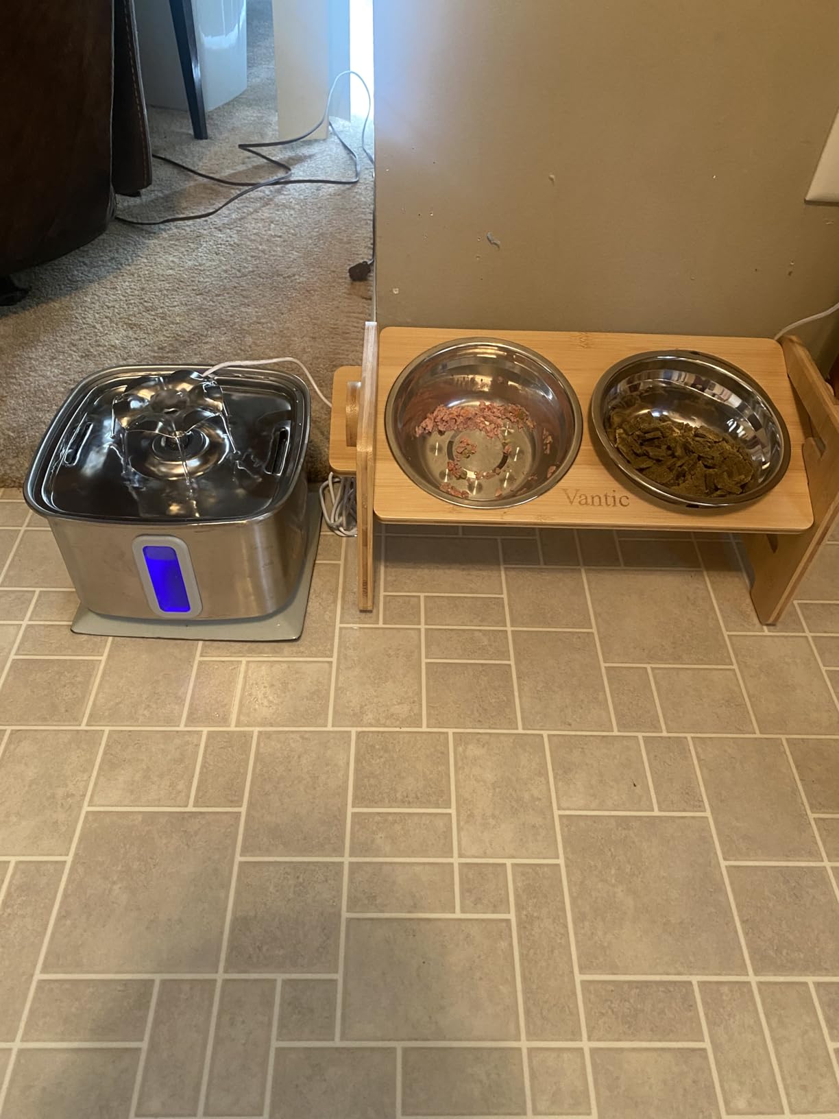 Vantic Elevated Dog Bowls, Adjustable Raised Dog Bowl Stand for Large and XLarge Pet, Sturdy Particle Board Food Feeder with 2 Stainless Steel Dishes, Rustic Brown customer photo 2