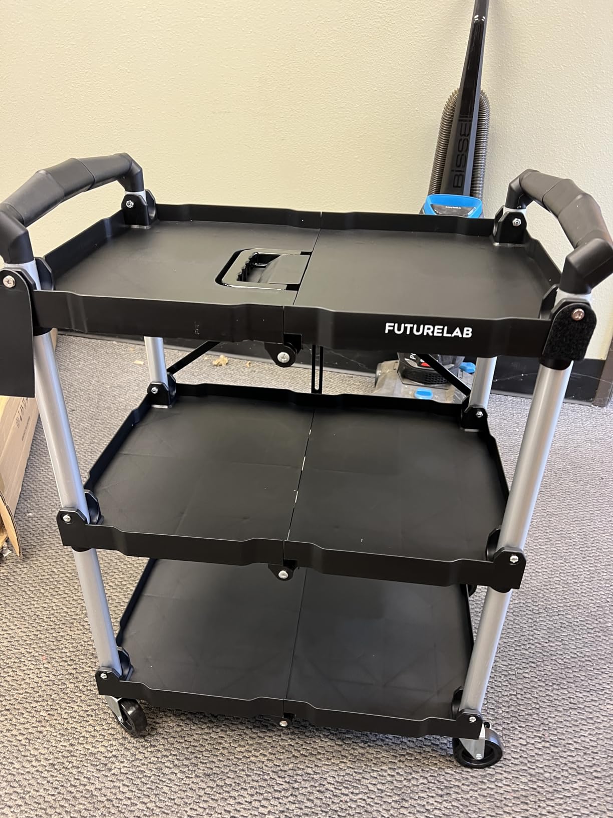 FUTURELAB Portable Folding Service Cart - 3 Tier 330LBS Capacity - Rolling Utility Foldable Cart with Wheels for Warehouse Home Workshops Garages Restaurants Offices customer photo 1