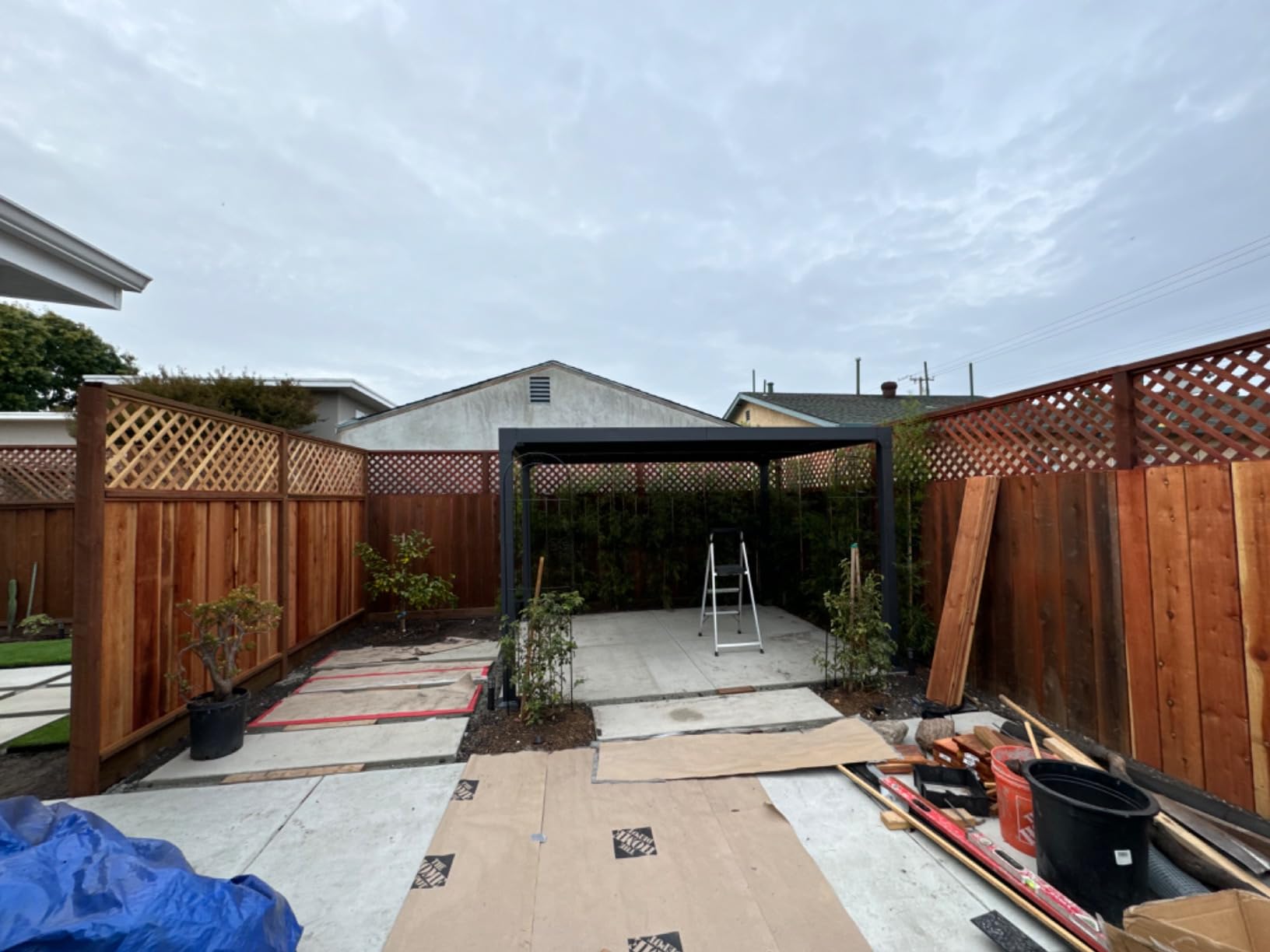 MELLCOM Aluminum Louvered Pergola - 10x20 with Adjustable Roof, Waterproof Curtains and Nets, Gray customer photo 1