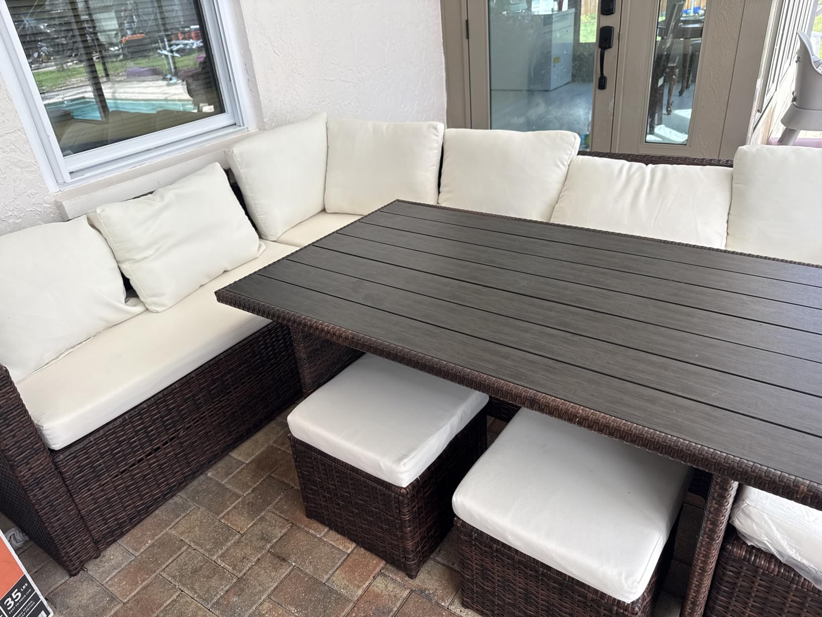 Wumiokio Patio Furniture Set, 7 Pieces Outdoor Patio Furniture with Dining Table&Chair, All Weather Wicker Conversation Set with Ottoman, Brown Rattan & Ivory Cushions customer photo 1
