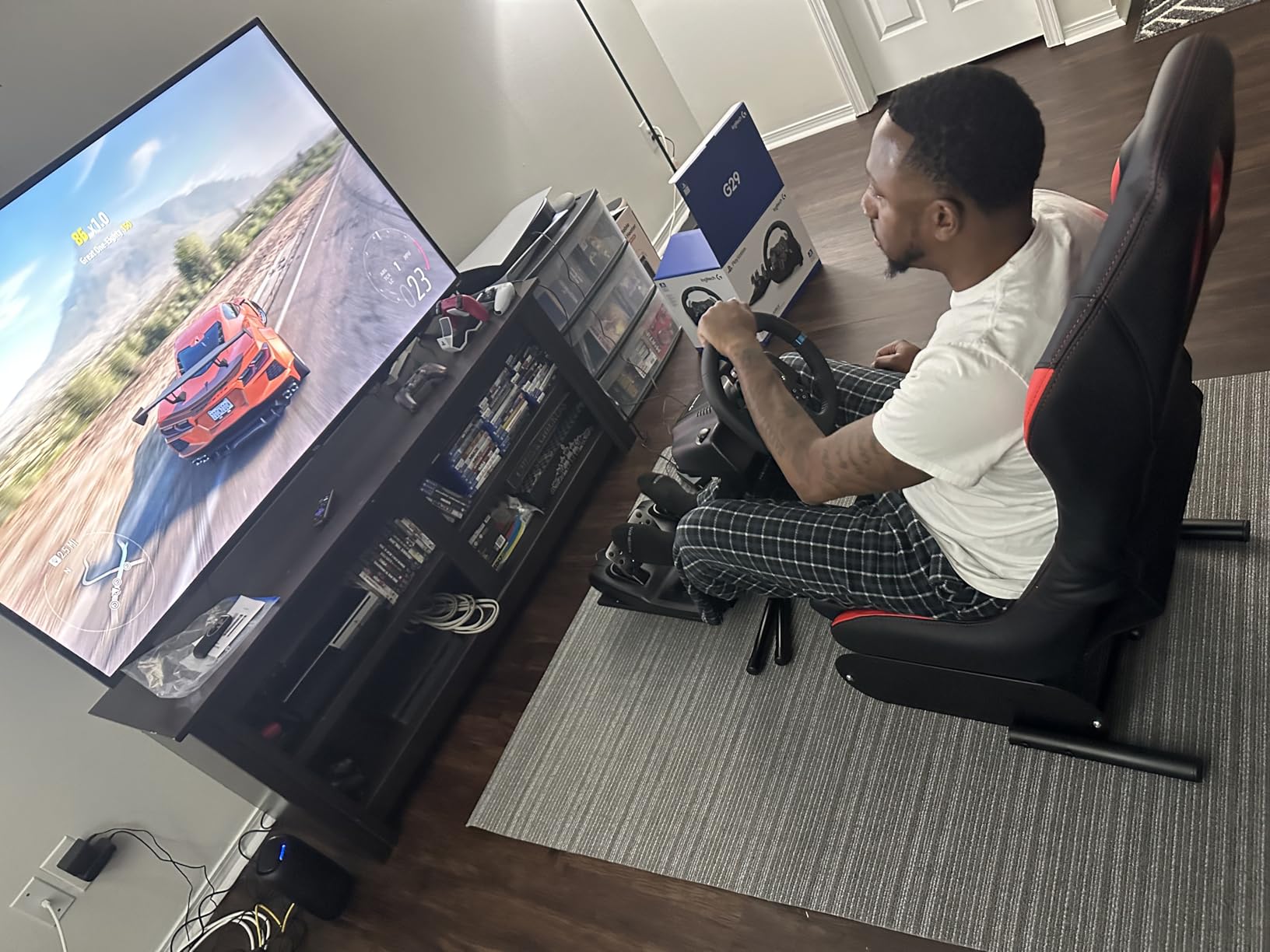 DIWANGUS Racing Simulator Cockpit Racing Wheel Stand with Seat Gaming Chair Sim Racing Cockpit for G29 G920 G923 G27 G25 T248X T248 T300RS T150 458 TX Xbox PS4 PS5 PC Accessories customer photo 1