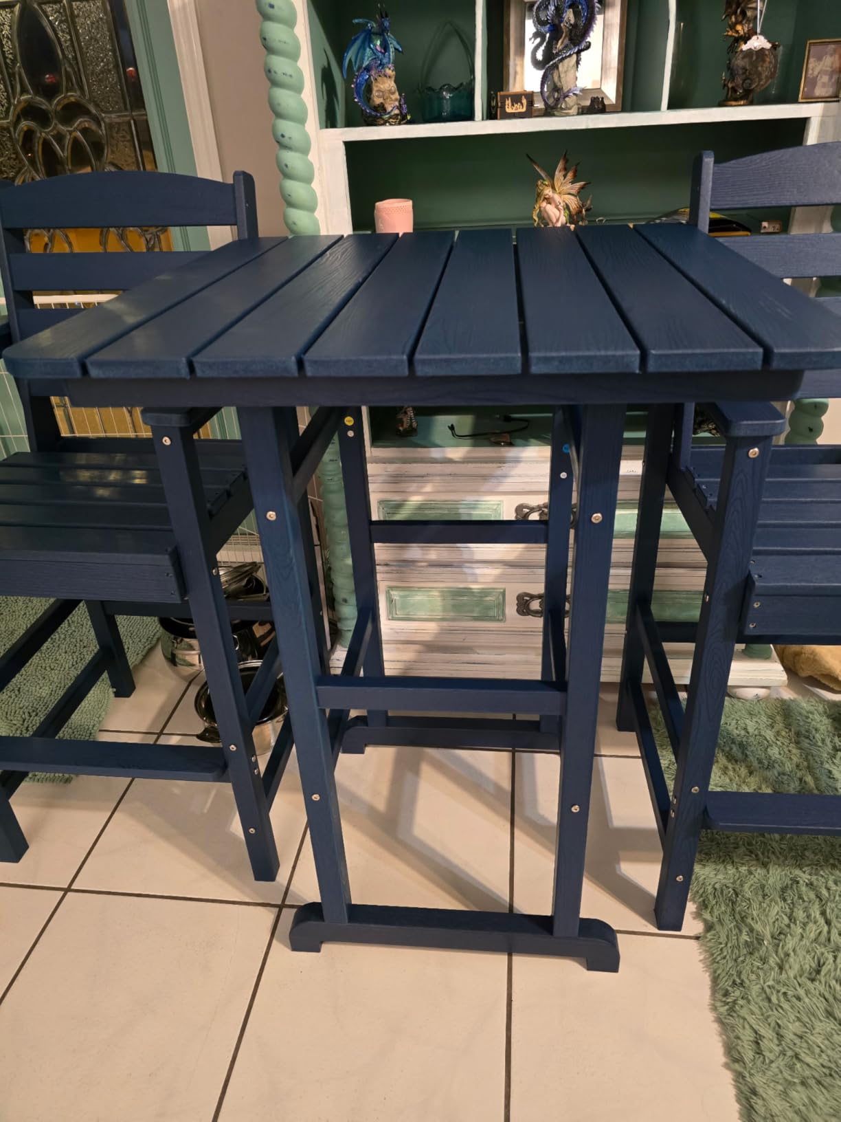 SERWALL Balcony Adirondack Chairs and Table 3 Pieces Set, Adirondack Bar Height Chairs Set of 2 and Bar Table, Outdoor Bar Stools Set, Gray customer photo 2
