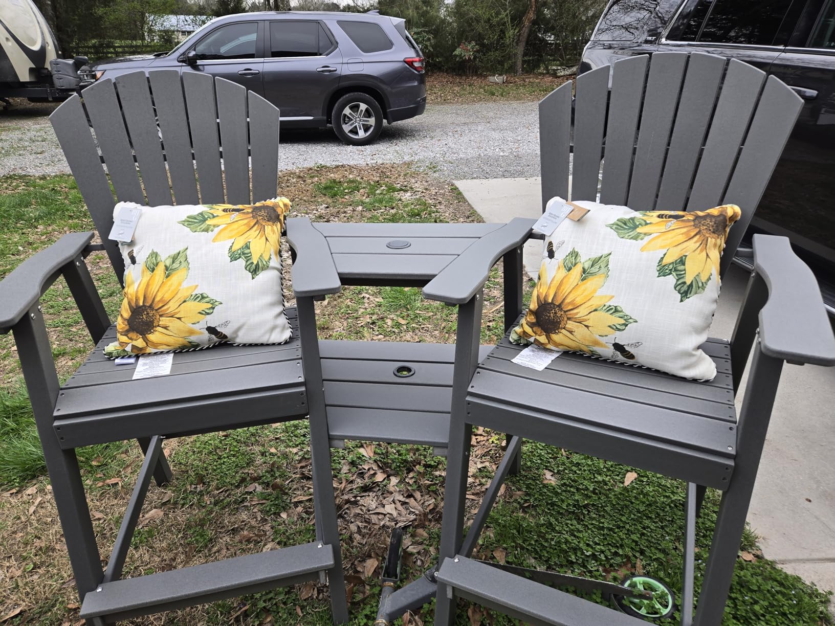 Tall Adirondack Chair Set of 2, All Weather HDPE Bar Height Adirondack Chair with Double Connecting Trays, Adirondack Barstools for Balcony, Deck, Backyard, Patio, Garden Grey customer photo 1