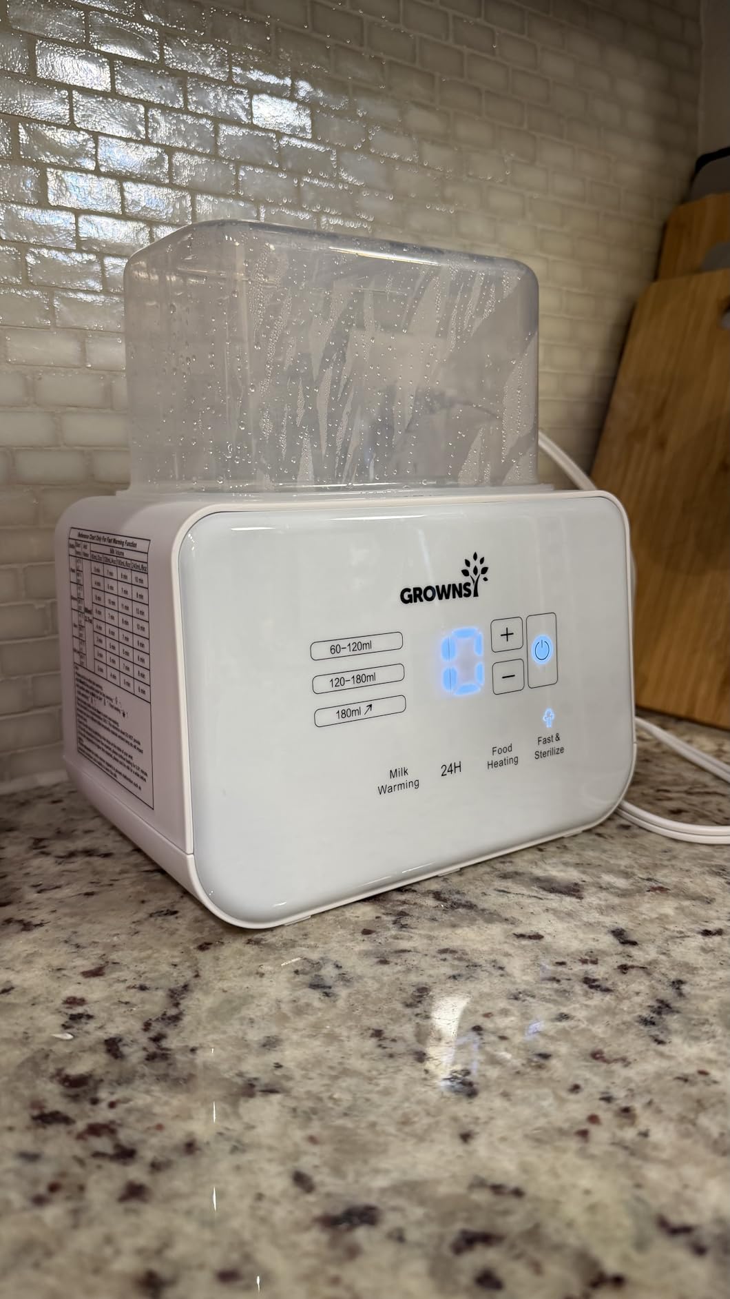 Baby Bottle Warmer, Grownsy 10-in-1 Fast Bottle Warmer Accurate Temp Control, with LCD Display, Timer, Defrost, Sterili-zing, Keep 24H, Double Bottle Warmer for Breastmilk& Formula, Heat Baby Food customer photo 2