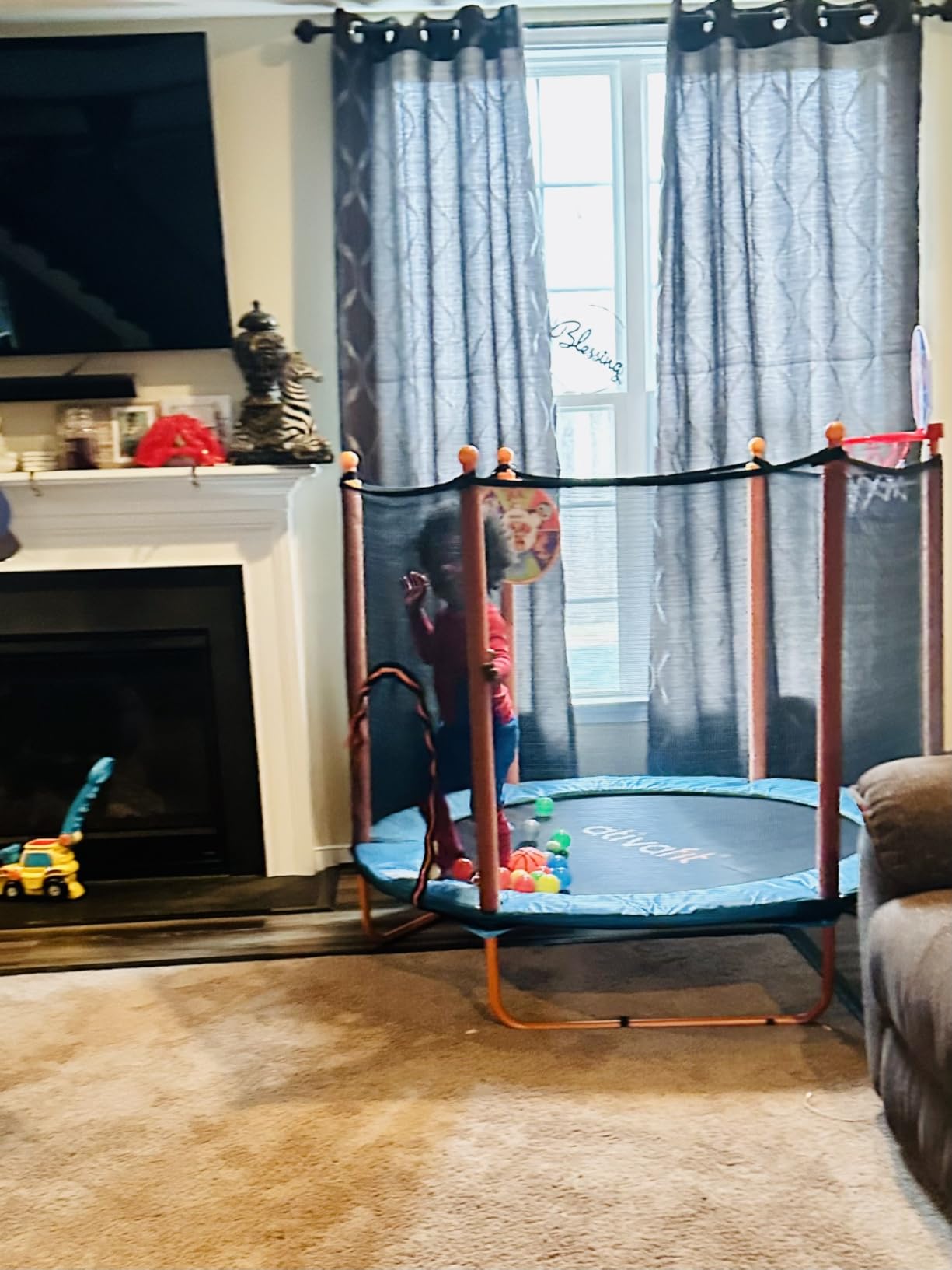 Ativafit 60'' Rebounder Trampoline Indoor Outdoor for Kids Ages 1-8, 5 FT Recreational Toddler Trampoline with Safety Enclosure Net Gifts with Basketball Hoop Dartboard Ocean Bal customer photo 2