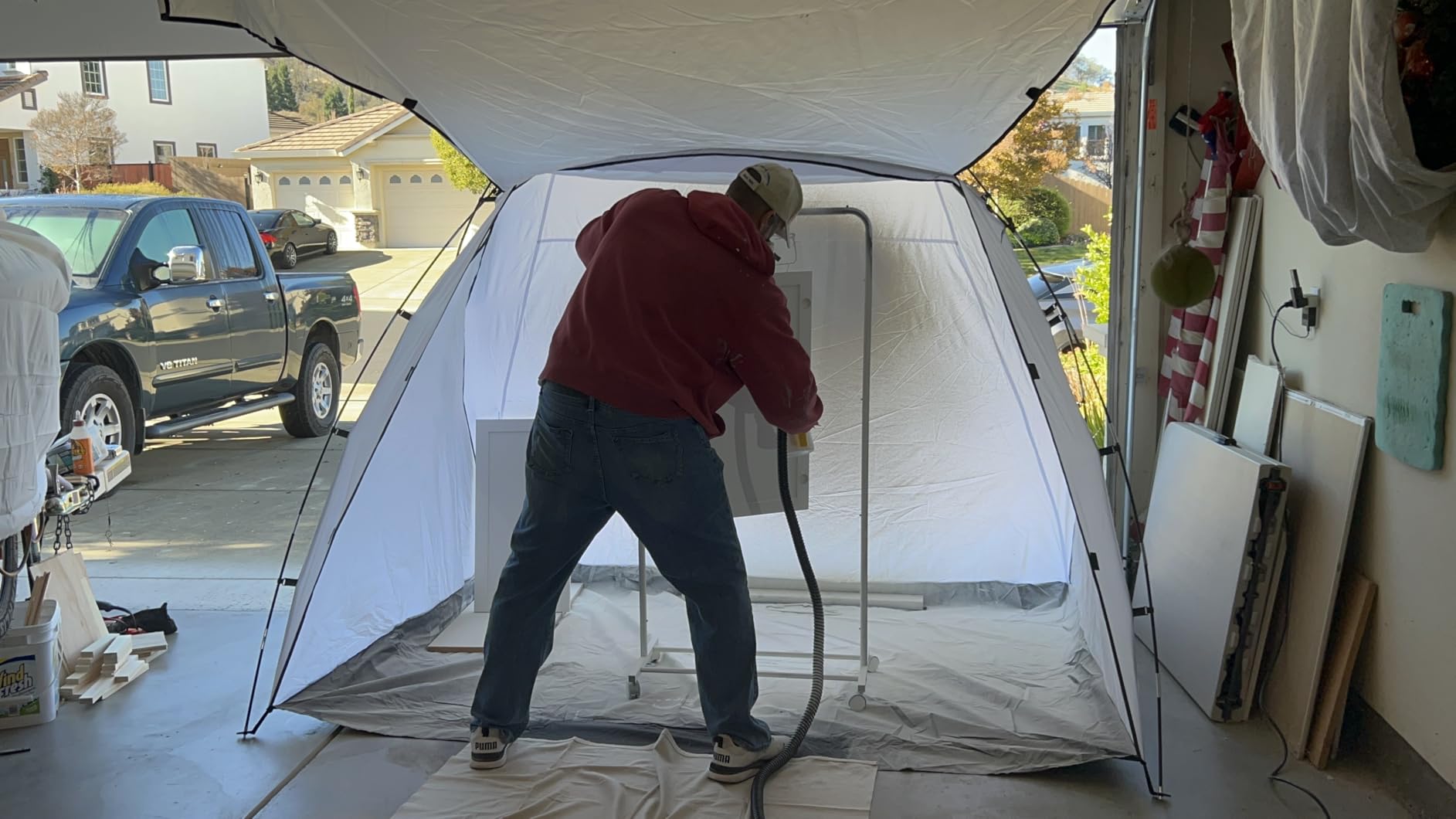 Portable Spray Paint Booth Tent: PLANTIONAL Spray Shelter with Waterproof Floor, Mesh Screen & Rear Vent, Hobby Paint Shield Tool Painting Station, Paint Tent for Spray Painting Furniture DIY, 7x4x4ft customer photo 1