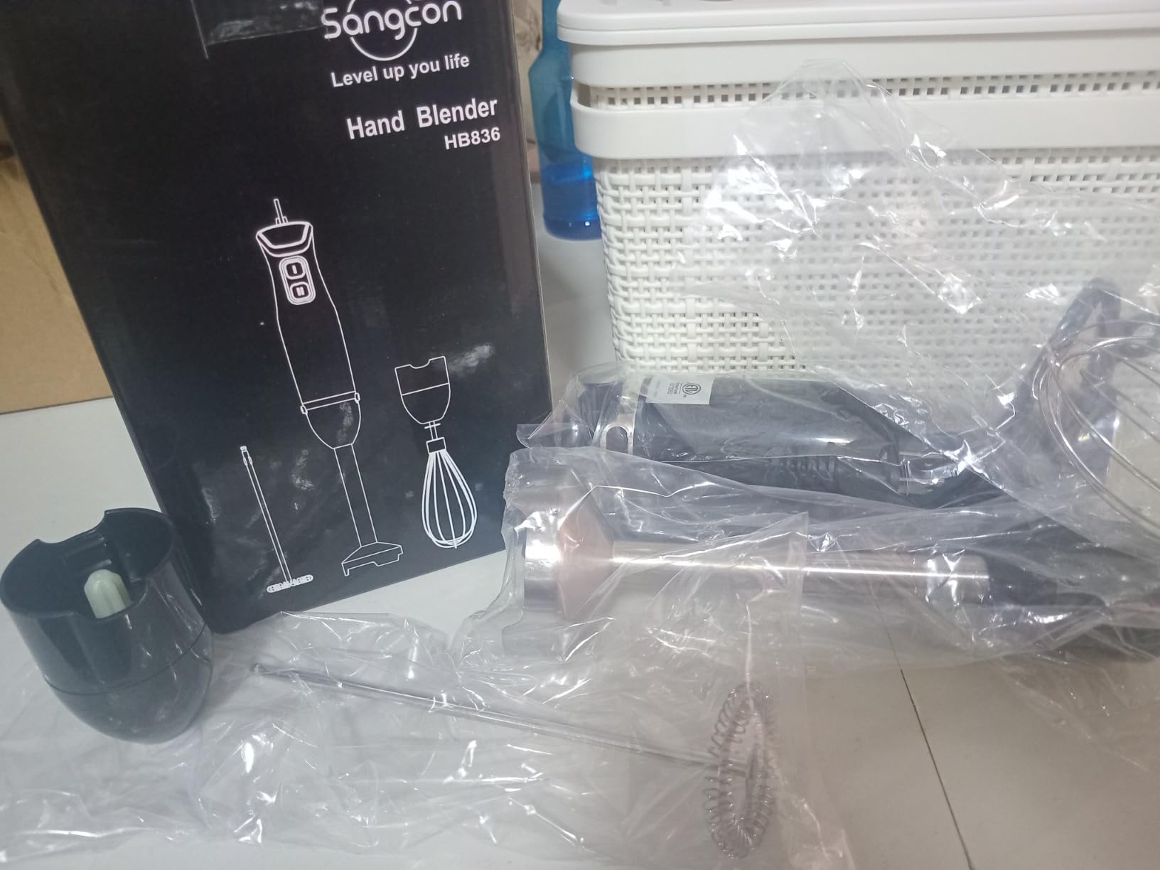 Sangcon Immersion Blender Handheld, 3-in-1 Hand Blender Electric, 400W Handheld Licuadora de mano, Stainless Steel Blade Stick Mixer with Whisk, Milk Frother Attachments - Black customer photo 1