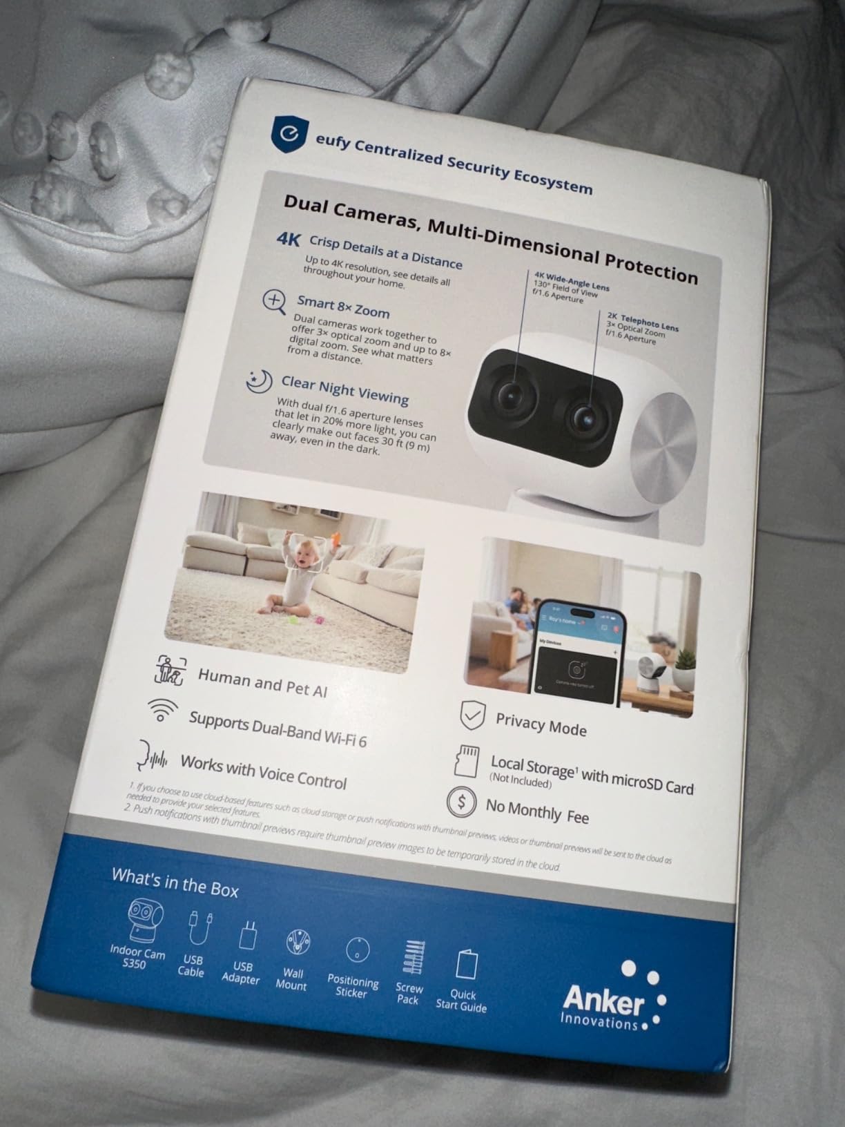 eufy Security 4K Indoor Camera S350-No Subscription, Dual Cameras,8x Zoom,360° Pan &Tilt, Work as Pet Camera,Nanny/Elder/Baby Monitor,AI Auto-Tracking, Human/Pet Detection, 2.4G/5G Wi-Fi customer photo 2