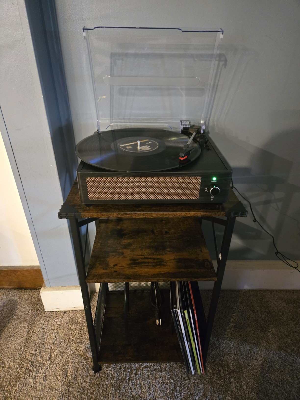 Vinyl Record Players Vintage Turntable with Speakers Belt-Driven Turn Tables Support 3-Speed, Bluetooth Wireless Playback, Headphone, AUX-in, RCA Line LP Phonograph Auto Stop Retro Black customer photo 1