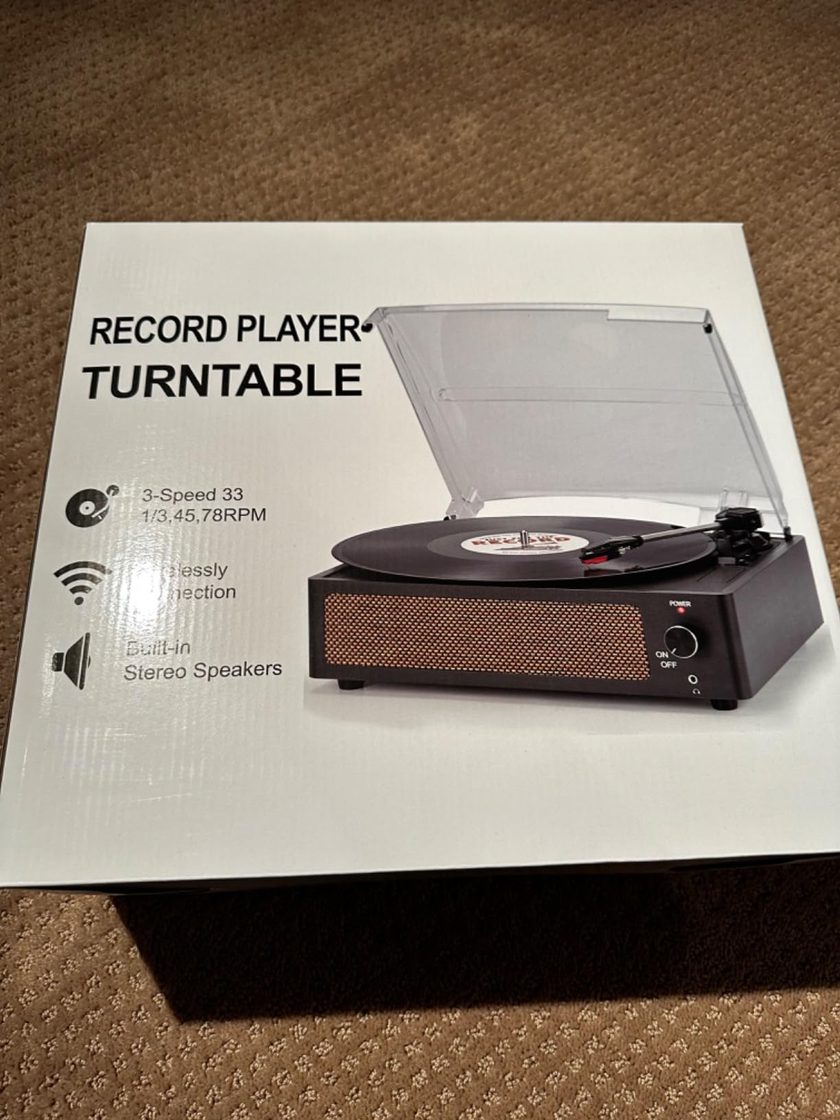 Vinyl Record Players Vintage Turntable with Speakers Belt-Driven Turn Tables Support 3-Speed, Bluetooth Wireless Playback, Headphone, AUX-in, RCA Line LP Phonograph Auto Stop Retro Black customer photo 2