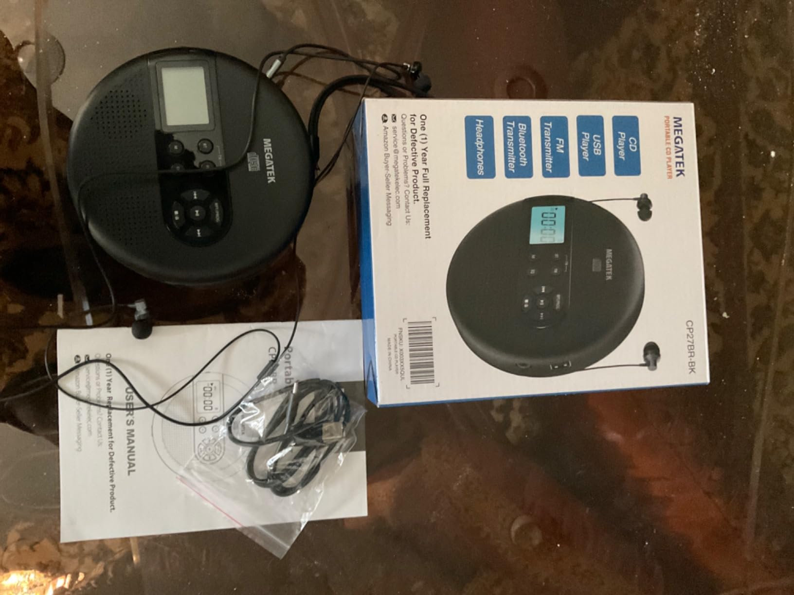 MEGATEK CP27BR Portable CD Player Bluetooth for Car with FM Transmitter, USB, AUX, LCD Display, Anti-Skip, Stereo Speakers, Headphones & Rechargeable Battery - Black customer photo 2