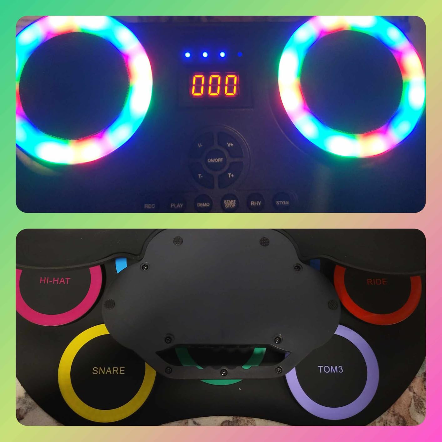 ROCKSOCKI Electronic Drum Set 9Pads with LED Lights, Bluetooth Portable Electronic Drum Kit, Roll-Up Practice Drum Pad, Built-in Dual Speakers, Headphone, Holiday Birthday Gift for Kids customer photo 2