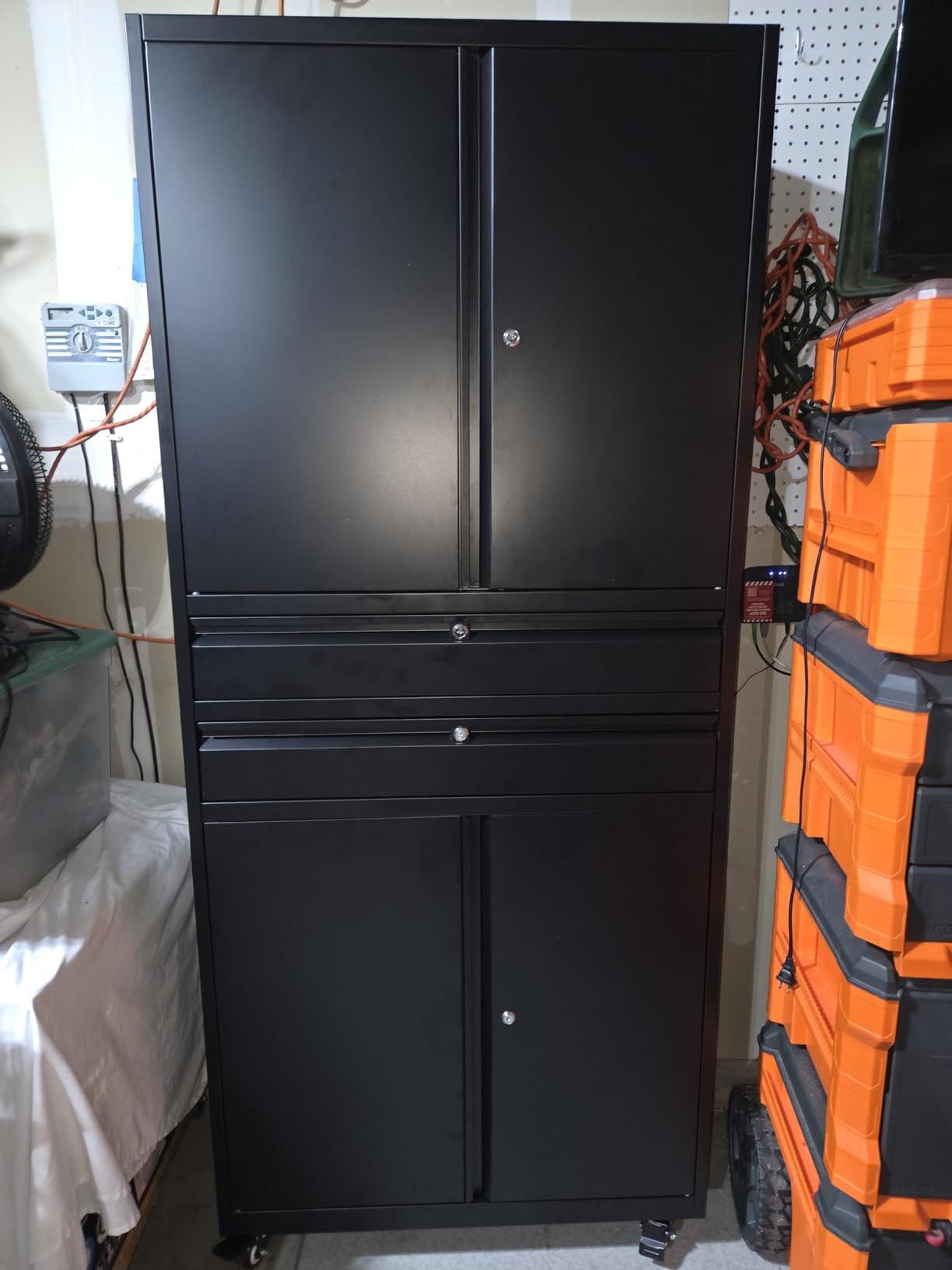 Letaya Metal Garage Storage Cabinet with Drawer,4 Door Tool Cabinet with Lock-2 Adjustable Shelves for Garage Home Office Utility Room (Black & Gray) customer photo 1