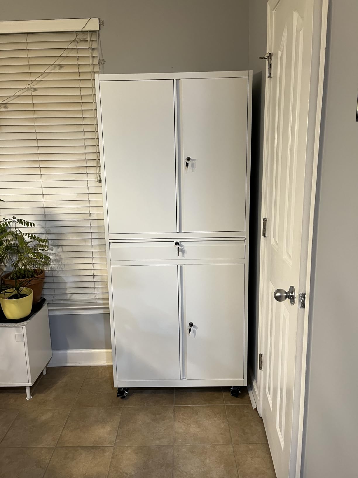 Letaya Metal Garage Storage Cabinet with Drawer,4 Door Tool Cabinet with Lock-2 Adjustable Shelves for Garage Home Office Utility Room (Black & Gray) customer photo 2