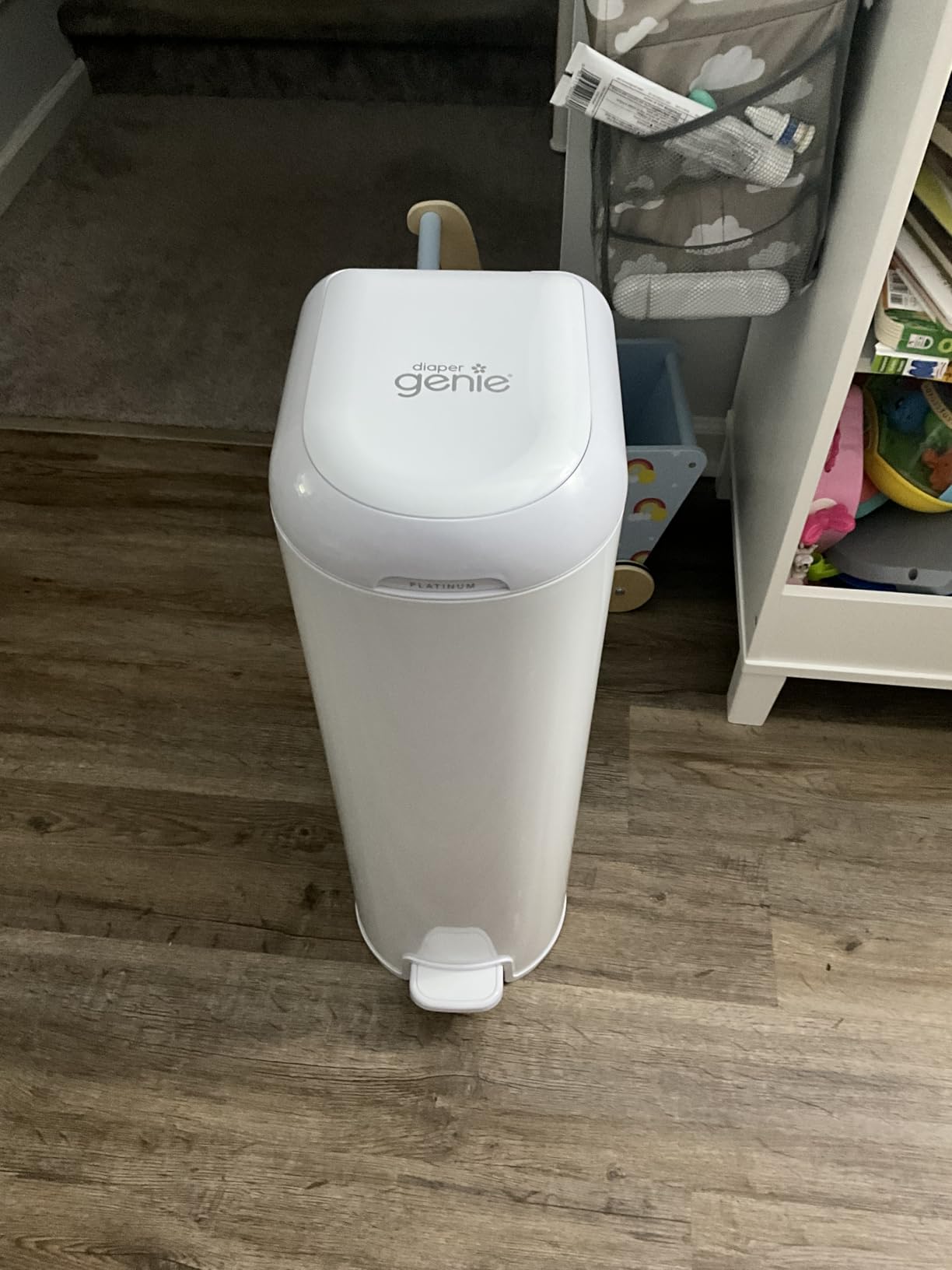 Diaper Genie Platinum Pail (Lily White) is Made in Durable Stainless Steel and Includes 1 Easy Roll Refill with 18 Bags That can Last up to 5 Months customer photo 1