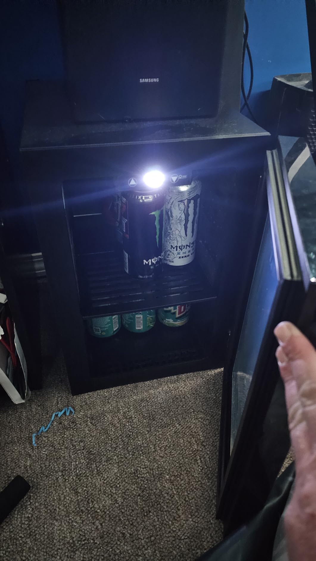 EUHOMY 48 Can Beverage Refrigerator cooler-Mini Fridge Glass Door for Beer Drinks Wines, Countertop Beverage Fridge with Adjustable Shelves Blue LED for Home/Office/Dorm/Bar, 1.3 cu.ft customer photo 2