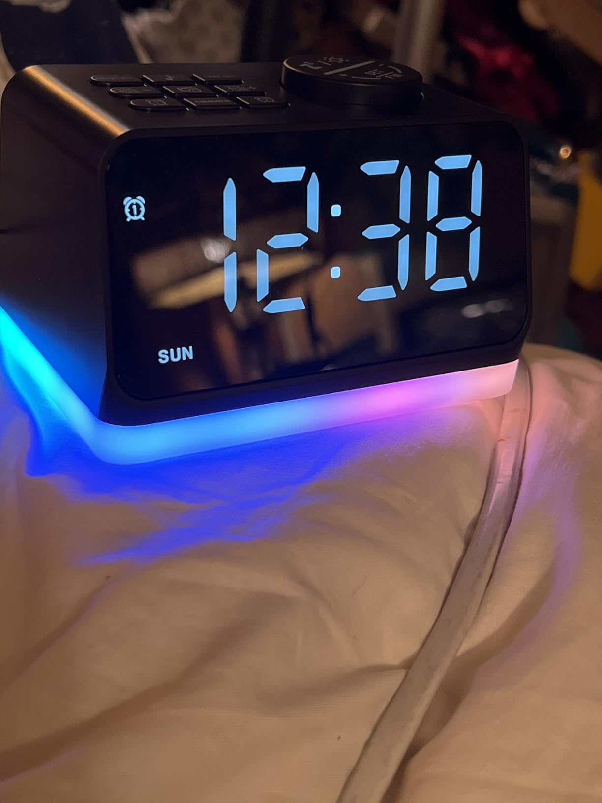 JALL Digital Alarm Clock with FM Radio for Bedroom, 8 Colors Night Light with 2 Charging Port, Sleep Sound Machines with Timer, Dual Alarm, Loud Alarm and Easy to Use for Seniors and Kids as Gift customer photo 1