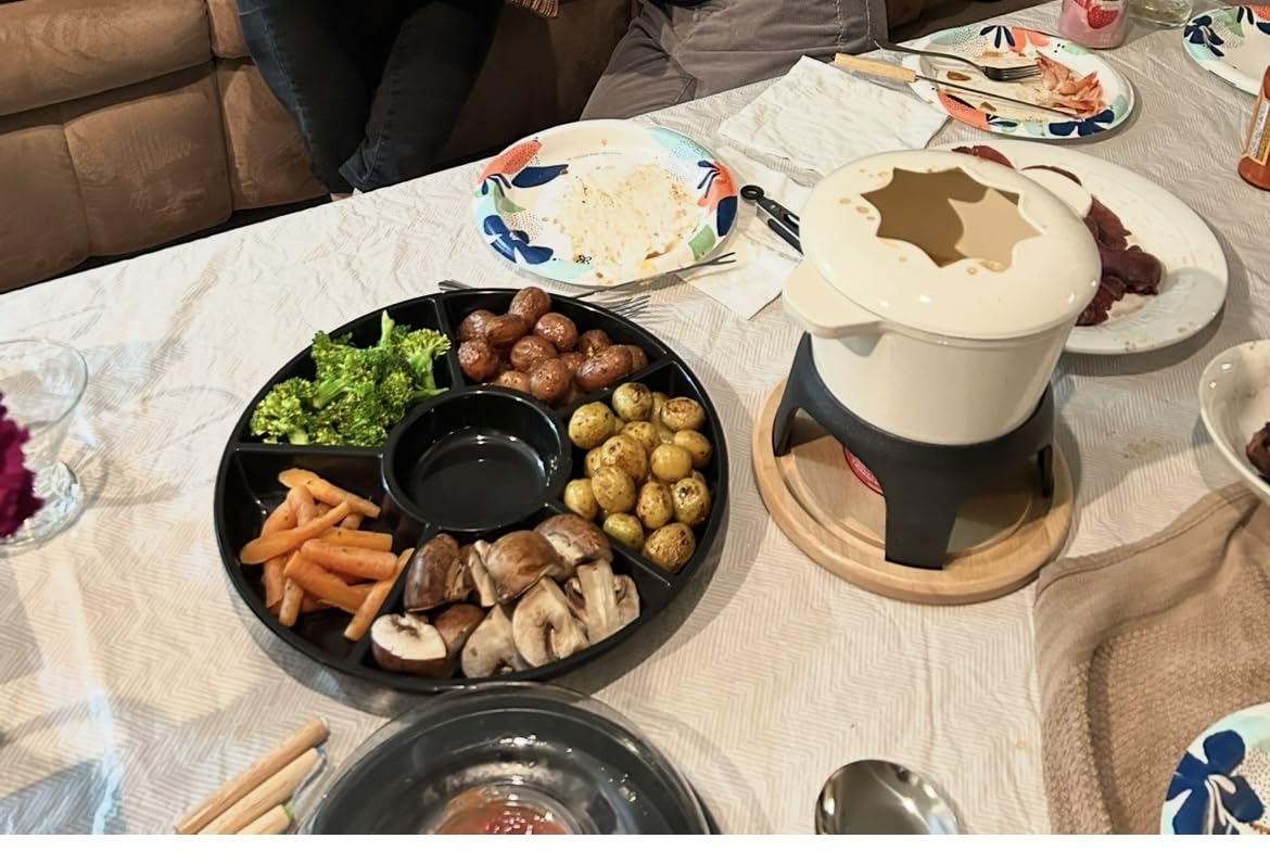 BIRDROCK HOME Cast Iron Fondue Pot Set | 8 Fondue Forks, Chrome Safety Burner | Chocolate, Cheese, Melting, Dip Warmer, Mini Fountain, Covered Strawberries | Wedding Gifts, Hosting Essentials | Cream customer photo 1