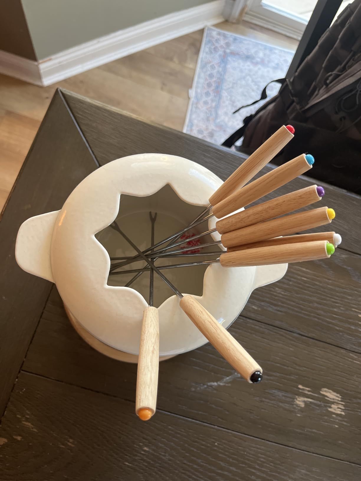 BIRDROCK HOME Cast Iron Fondue Pot Set | 8 Fondue Forks, Chrome Safety Burner | Chocolate, Cheese, Melting, Dip Warmer, Mini Fountain, Covered Strawberries | Wedding Gifts, Hosting Essentials | Cream customer photo 2