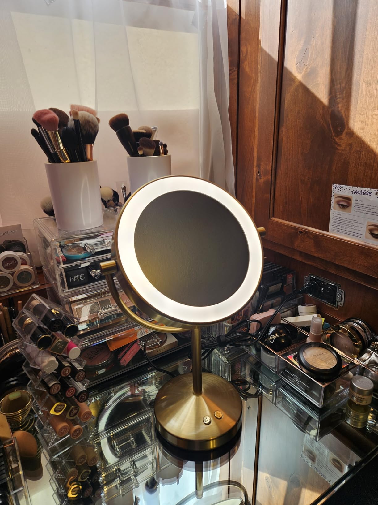 Conair Lighted Makeup Mirror, Double-Sided Vanity Mirror with 1X/10X Magnification, 3 Color Modes and 360 Rotation, Satin Nickel, BE401X2 customer photo 2