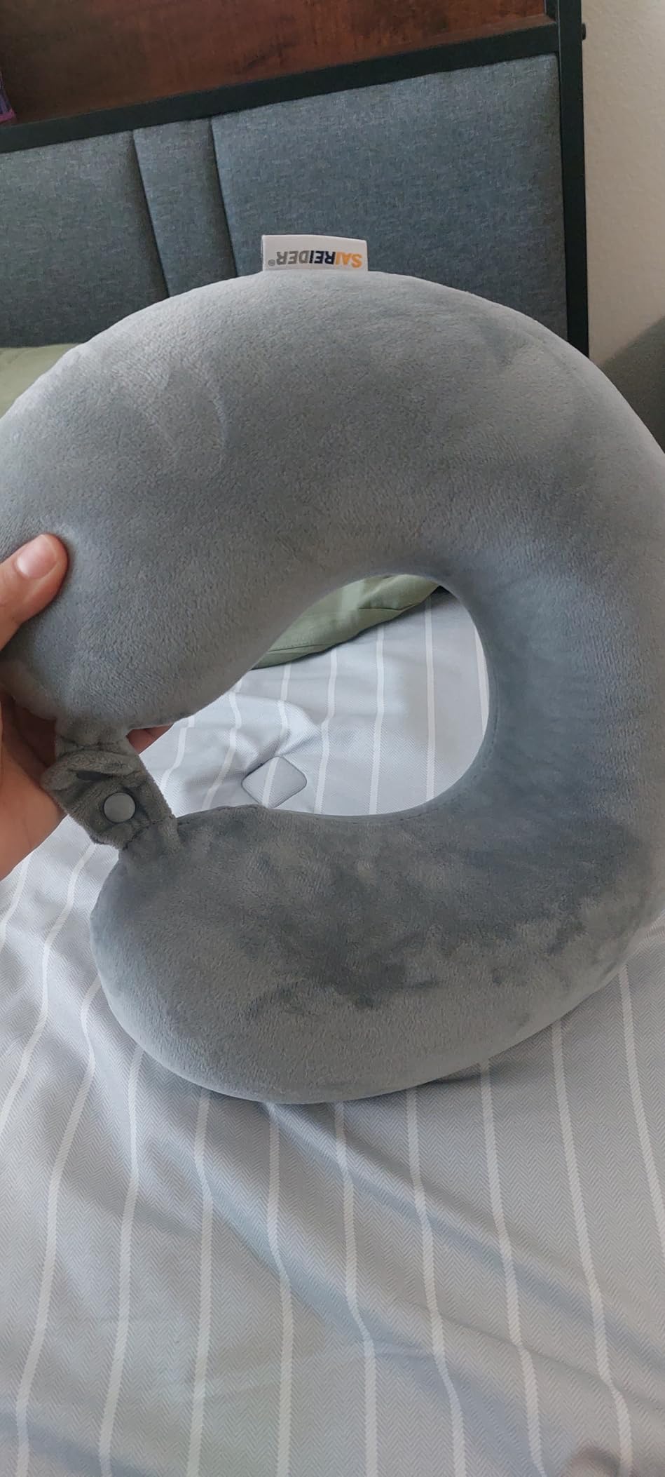 SAIREIDER Travel Pillows for Sleeping Airplane 100% Pure Memory Foam Neck Pillow for Airplanes Washable Cover(Grey) customer photo 1