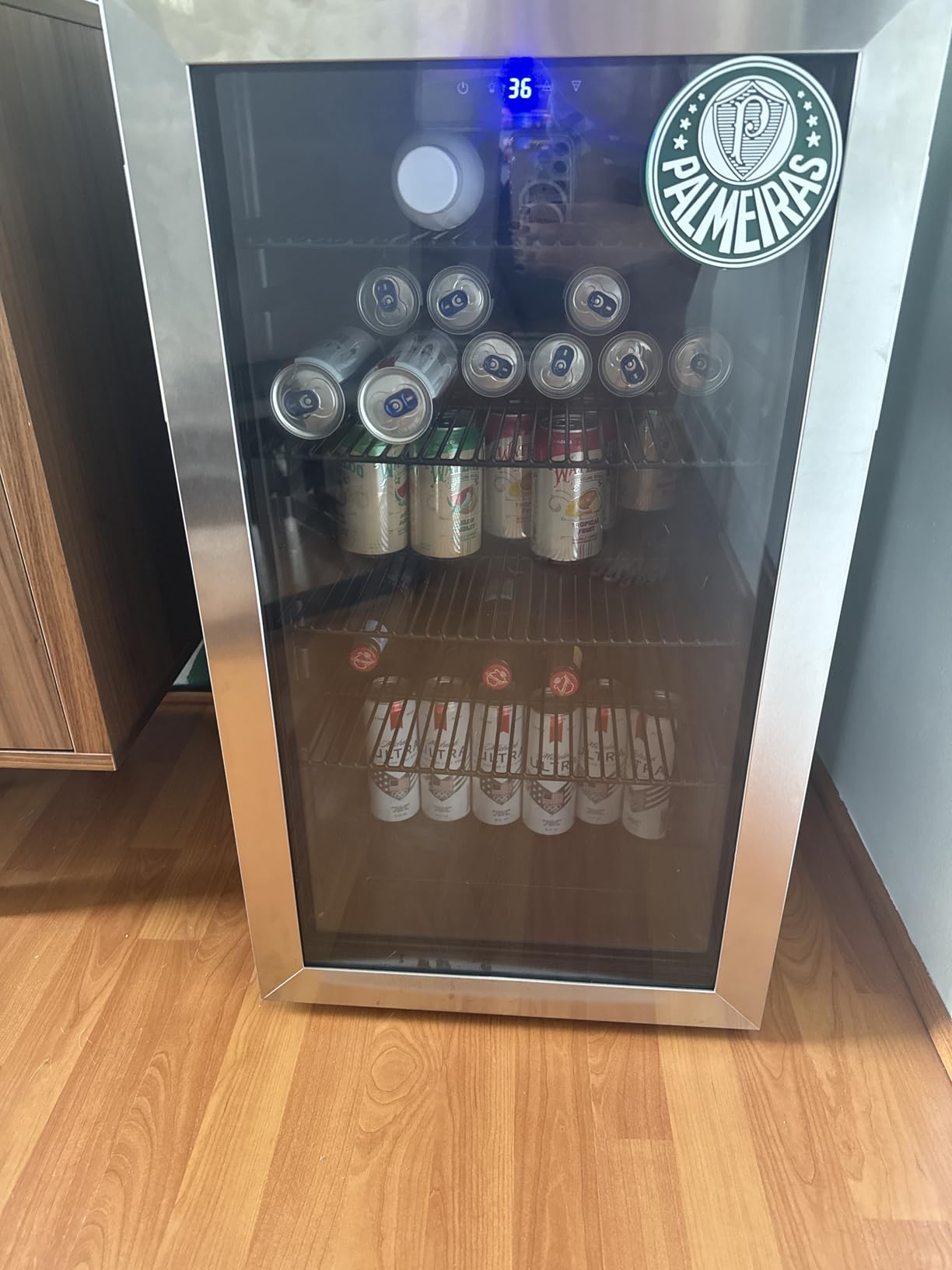 Beverage Refrigerator Cooler, 126 Can Mini Fridge with Glass Door for Wine, Soda Beer, Beverage Cooler for Home, Bar, Office with Adjustable Removable Shelves, Black customer photo 1