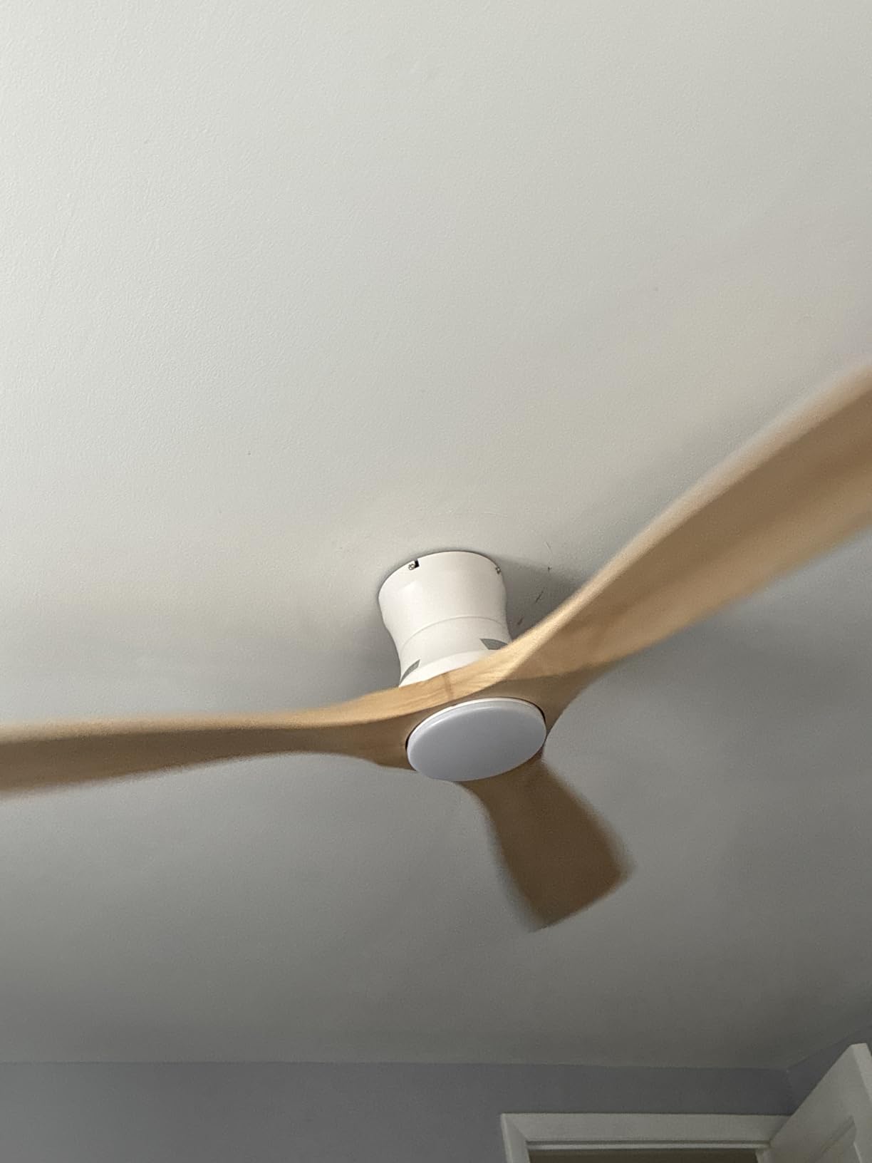 52in Smart Low Profile Ceiling Fans with Lights Remote, Quiet DC Motor, Outdoor Indoor Flush Mount Ceiling Fan, Control with WIFI Alexa App, Dimmable, 6-speed, 3 White Wood blades, for Modern Bedroom Patio customer photo 1