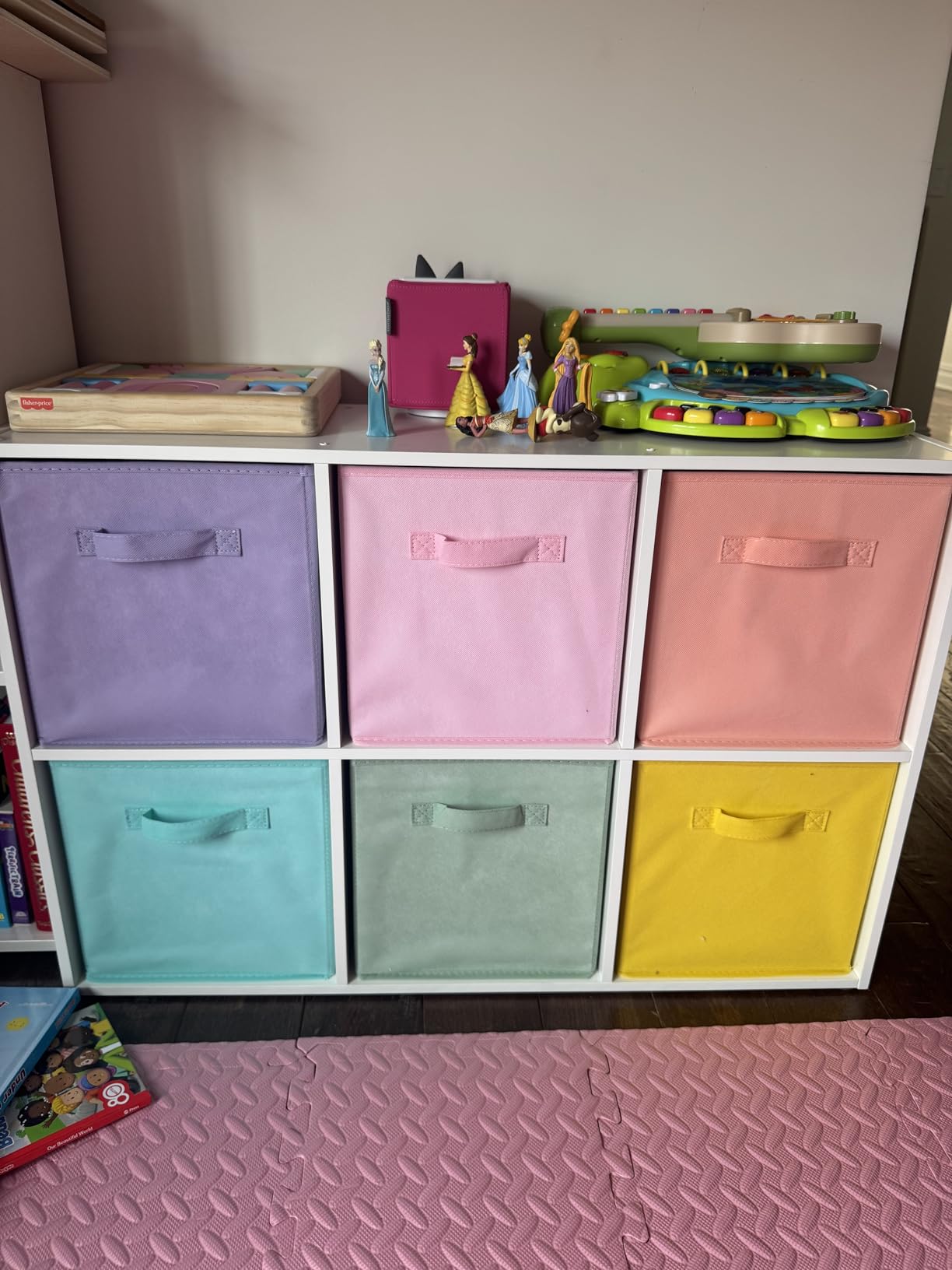 NELYE 8 Cube Organizer Bookcase - Fabric Storage Bins Container, Open Shelf Simple Compartments Bookshelf, Oak customer photo 2