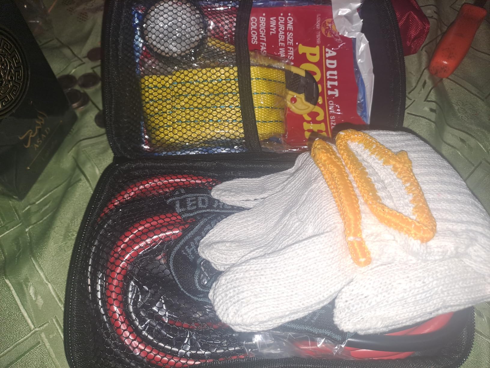 LIANXIN Car Roadside Emergency Kit, with Jumper Cables Automotive Kit,Car Safety Roadside Assistance Kit Headlamp,Tow Straps, Safety Hammers, Rainwear, Gloves.Black customer photo 1