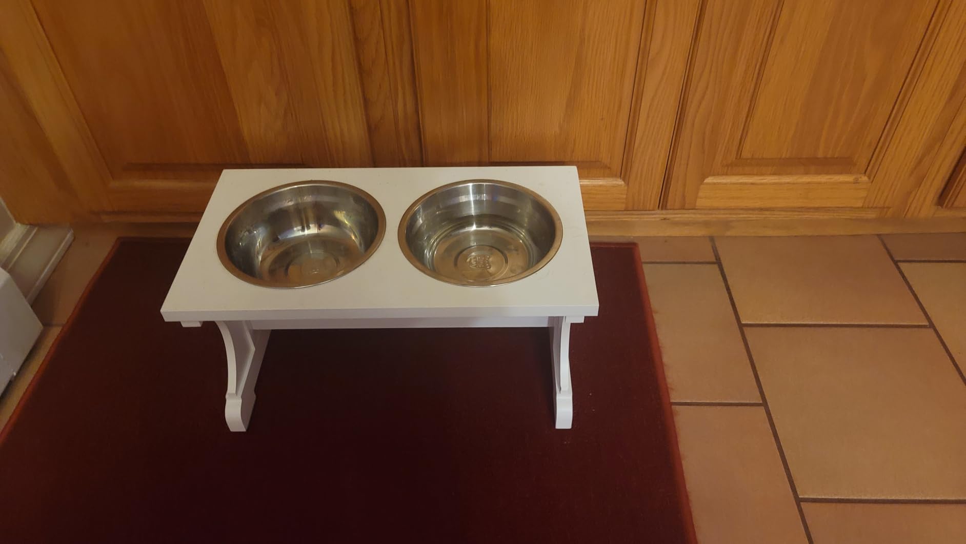 Piskyet Elevated Dog Bowls,Farmhouse Dog Bowls Stand, Raised Dog Bowl with 2 Stainless Steel Wooden Dog Bowl,3.5Cups8.5''H_30 oz Bowl-Farmhouse Style customer photo 2