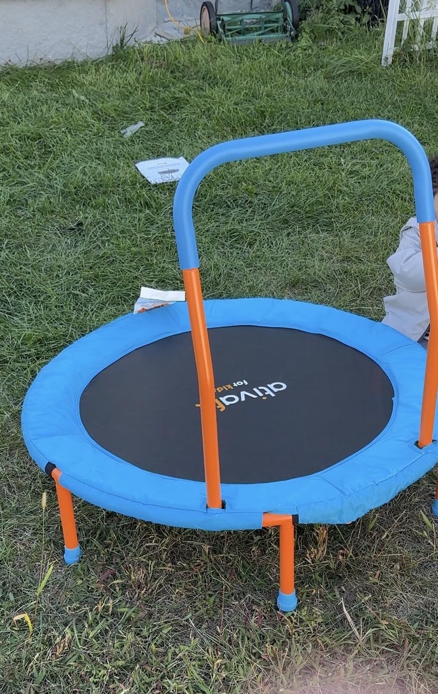 ATIVAFIT 36-Inch Toddler Trampoline with Foam Handle, Foldable Indoor Outdoor Mini Rebounder for Kids Ages 2-6 customer photo 2
