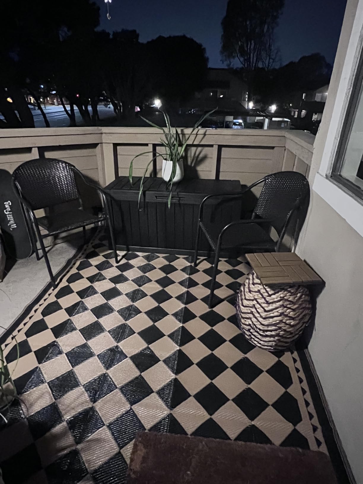 HUGEAR Outdoor Rug for Patios Clearance, Waterproof Mat, Large Outside Carpet, Reversible Plastic Straw Camping Rugs, Rv, Porch, Deck, Camper, Balcony, Backyard (9x12, Checkered/Black&Beige) customer photo 2