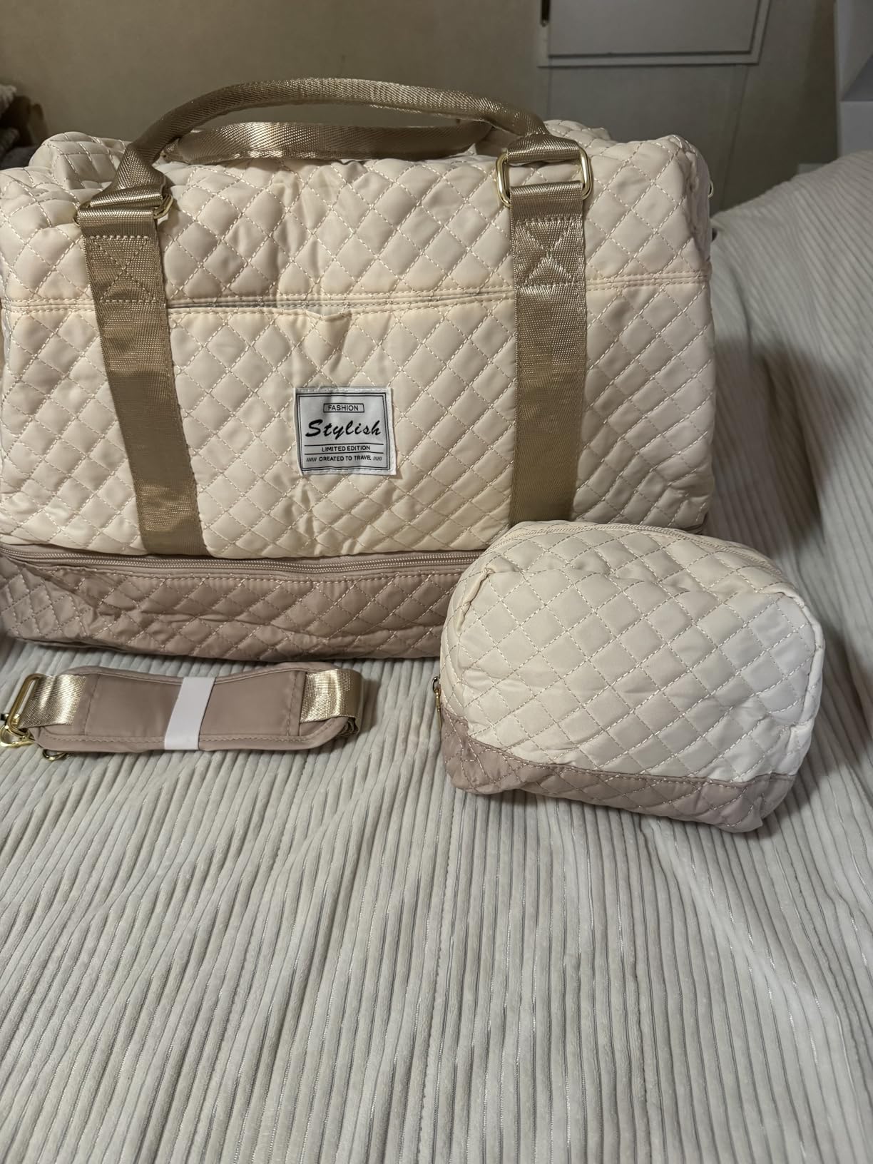 Travel Duffle Bag Weekender for Women: Travel Duffel Bag Carry-On Overnight Bag with Shoe Compartment & Wet Pocket Large Weekend Tote Bag with Gym Duffel Bag for Hospital Beige customer photo 2