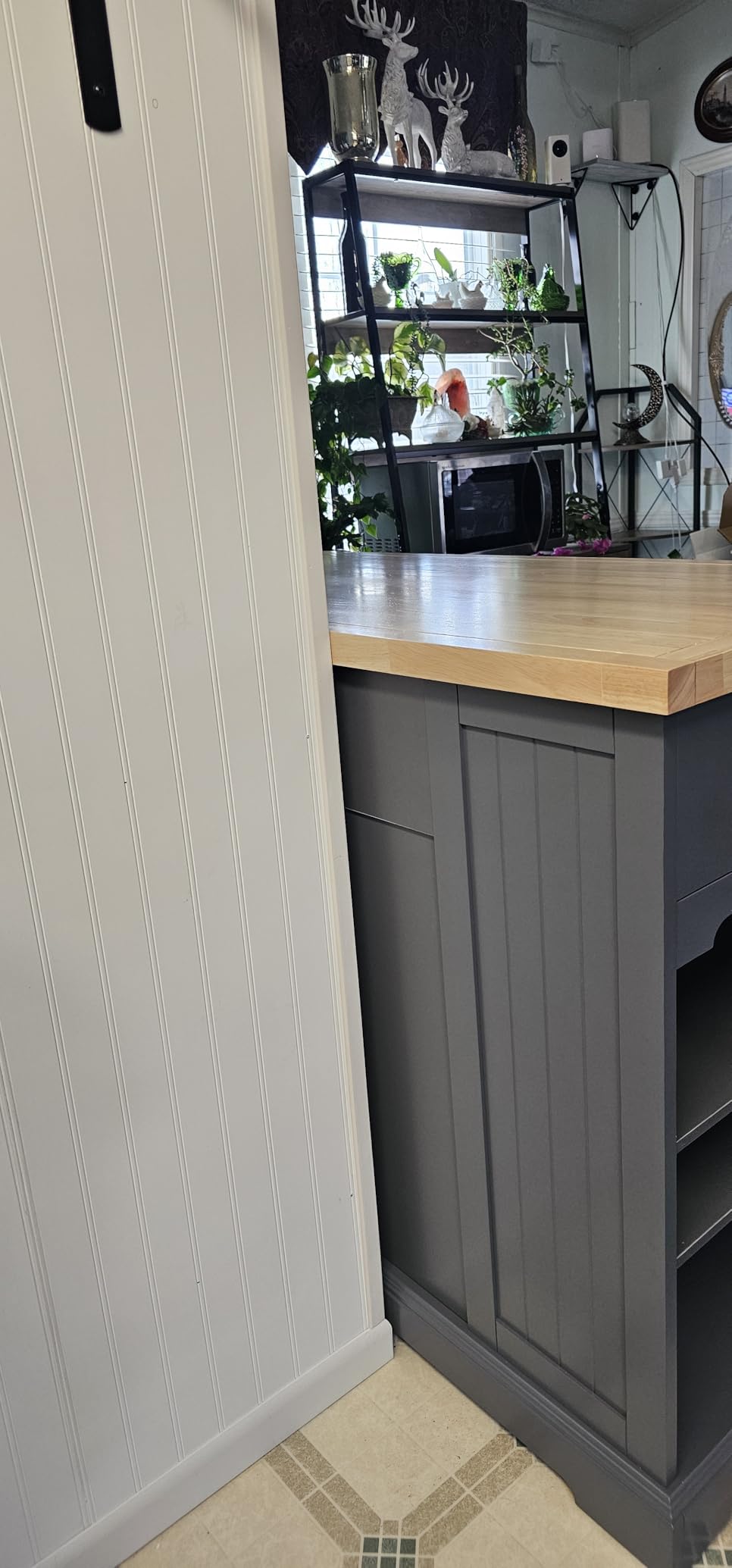 Yaheetech Rolling Kitchen Island Cart with 3 Drawers, Kitchen Storage Cabinet on Wheels with Open Shelves and Inner Adjustable Shelves for Dining Room/Living Room, Thicker Rubberwood Top, Dark Gray customer photo 2