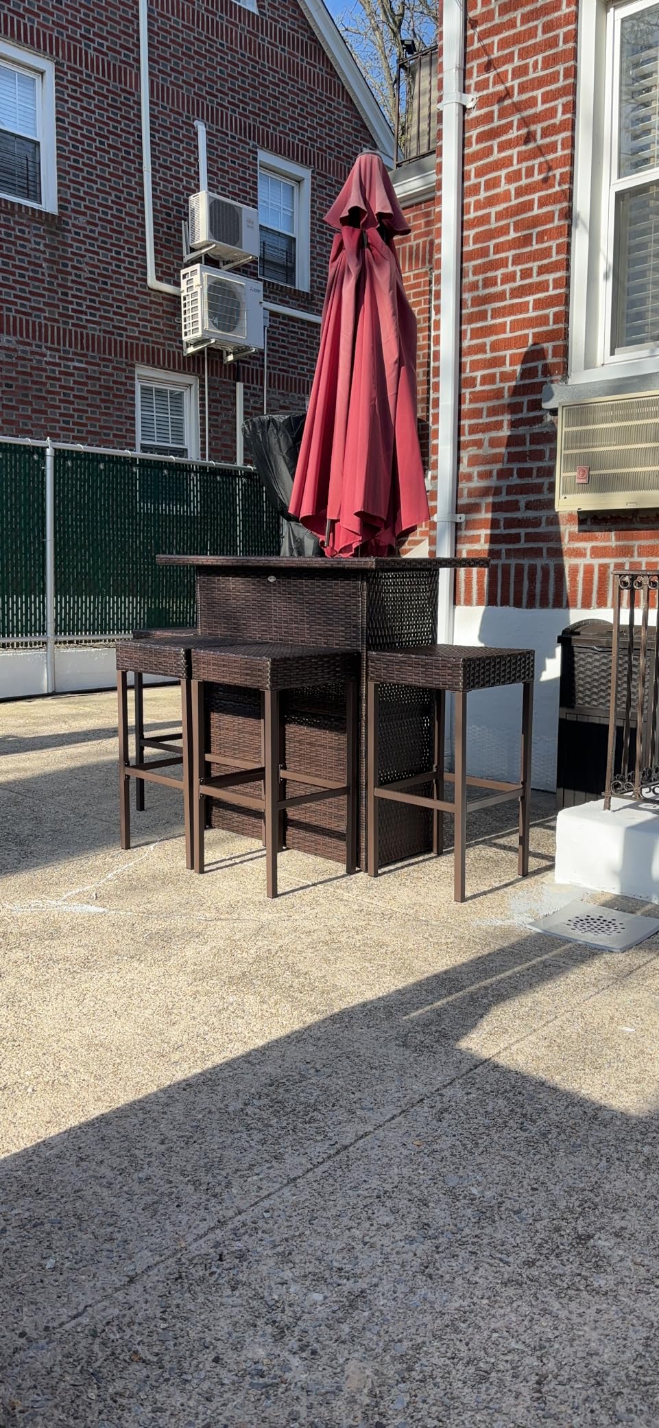 Outsunny 5 Piece Wicker Outdoor Bar Set, High Top Outdoor Table and Chairs, Bar Height Patio Set with Glass Table Top 2 Tier Storage Shelf and 4 Bar Stools for Garden, Poolside, Gray customer photo 1